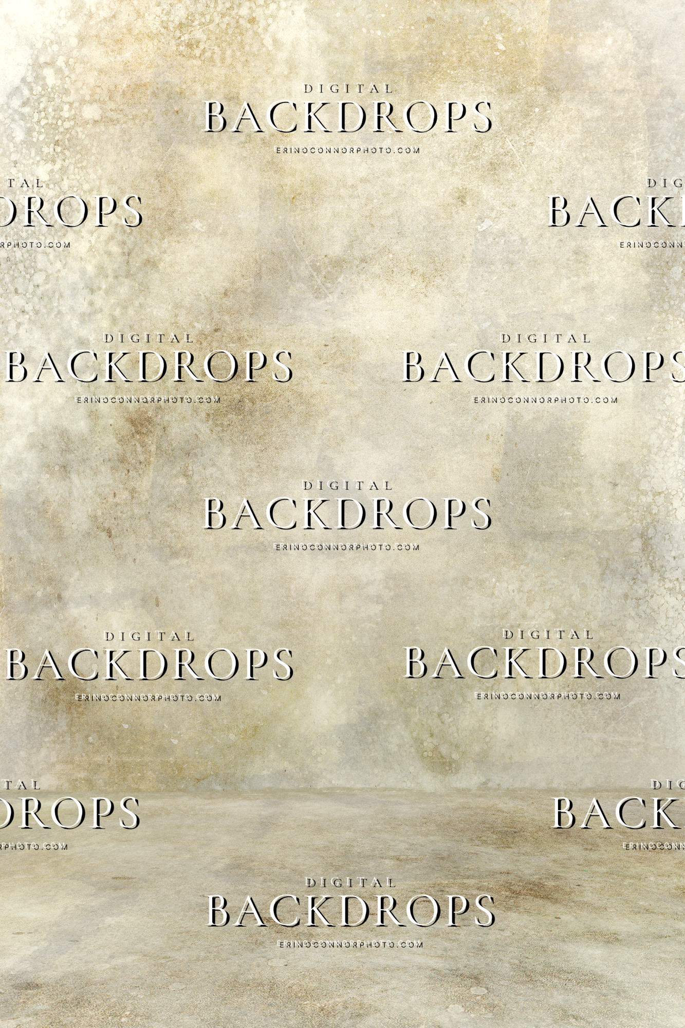 Ivory Veil hand painted canvas digital backdrop with soft cream wall texture, subtle studio floor, and neutral portrait background depth.