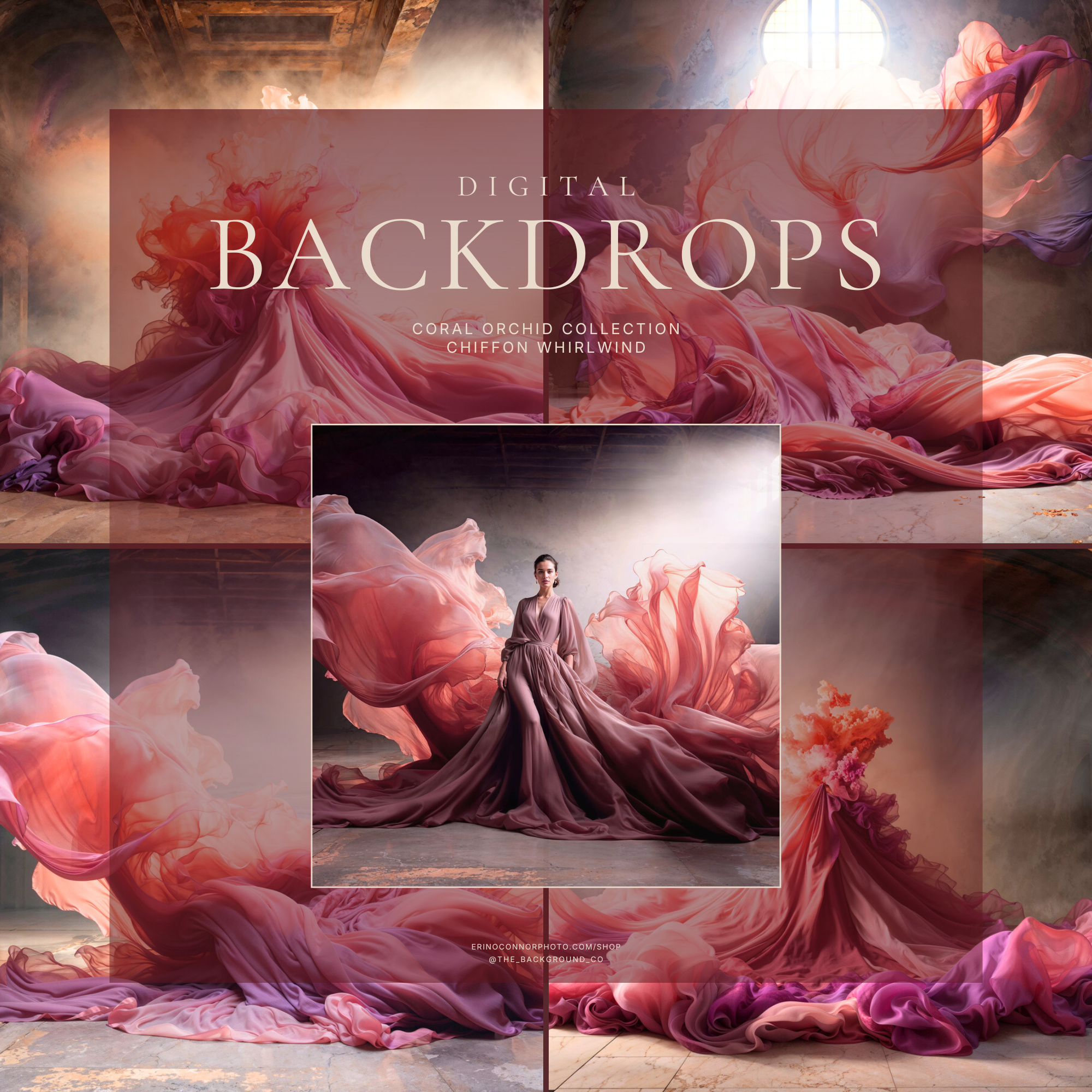 Coral Orchid Chiffon Whirlwind ~ Digital Backgrounds