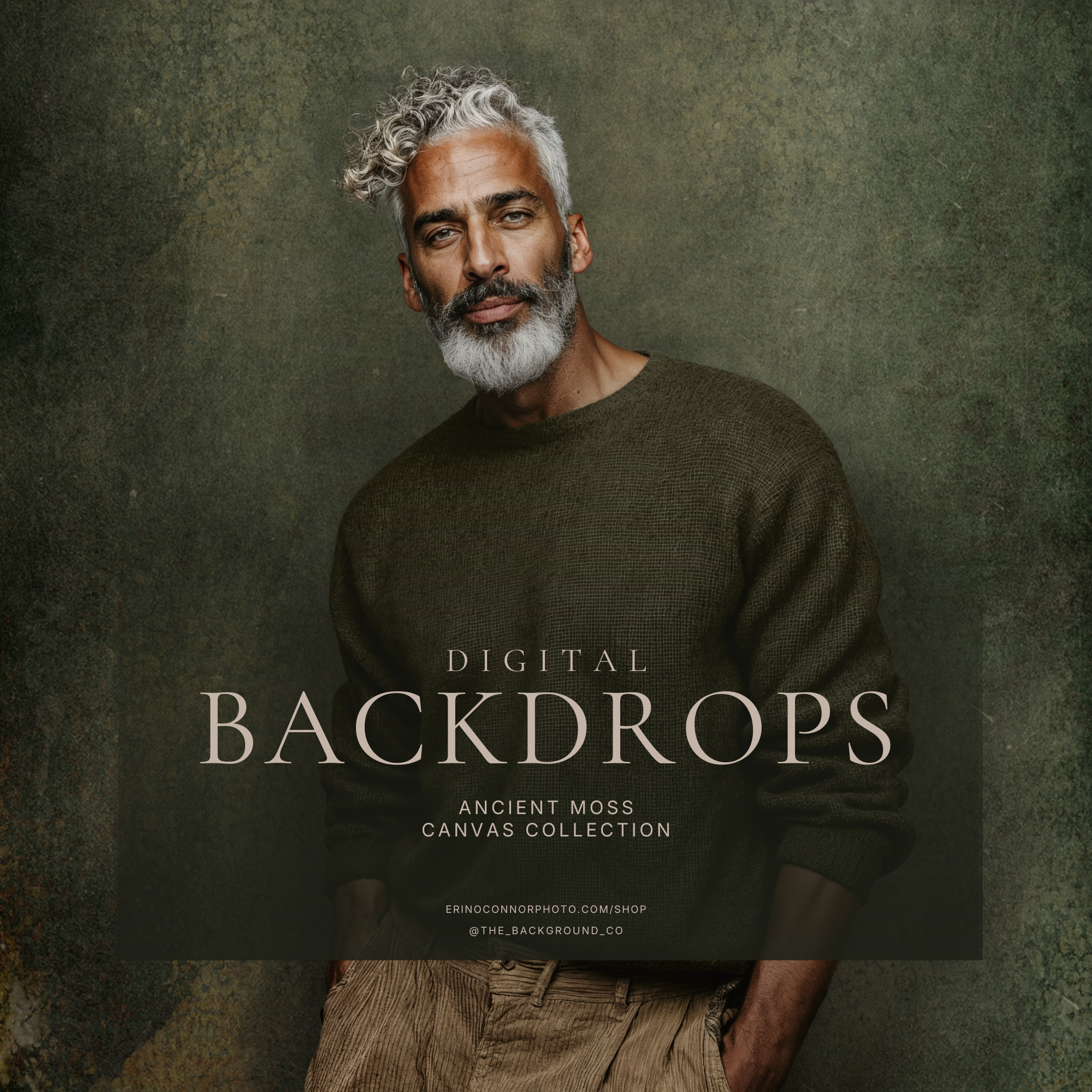 Hand Painted Canvas: Ancient Moss Digital Background | Olive Green Portrait Backdrop