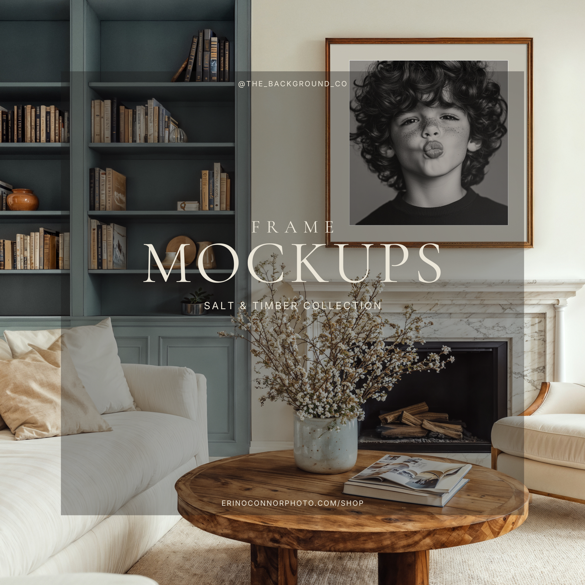 Transitional Livingroom: Salt & Timber - Room & Frame Mockups