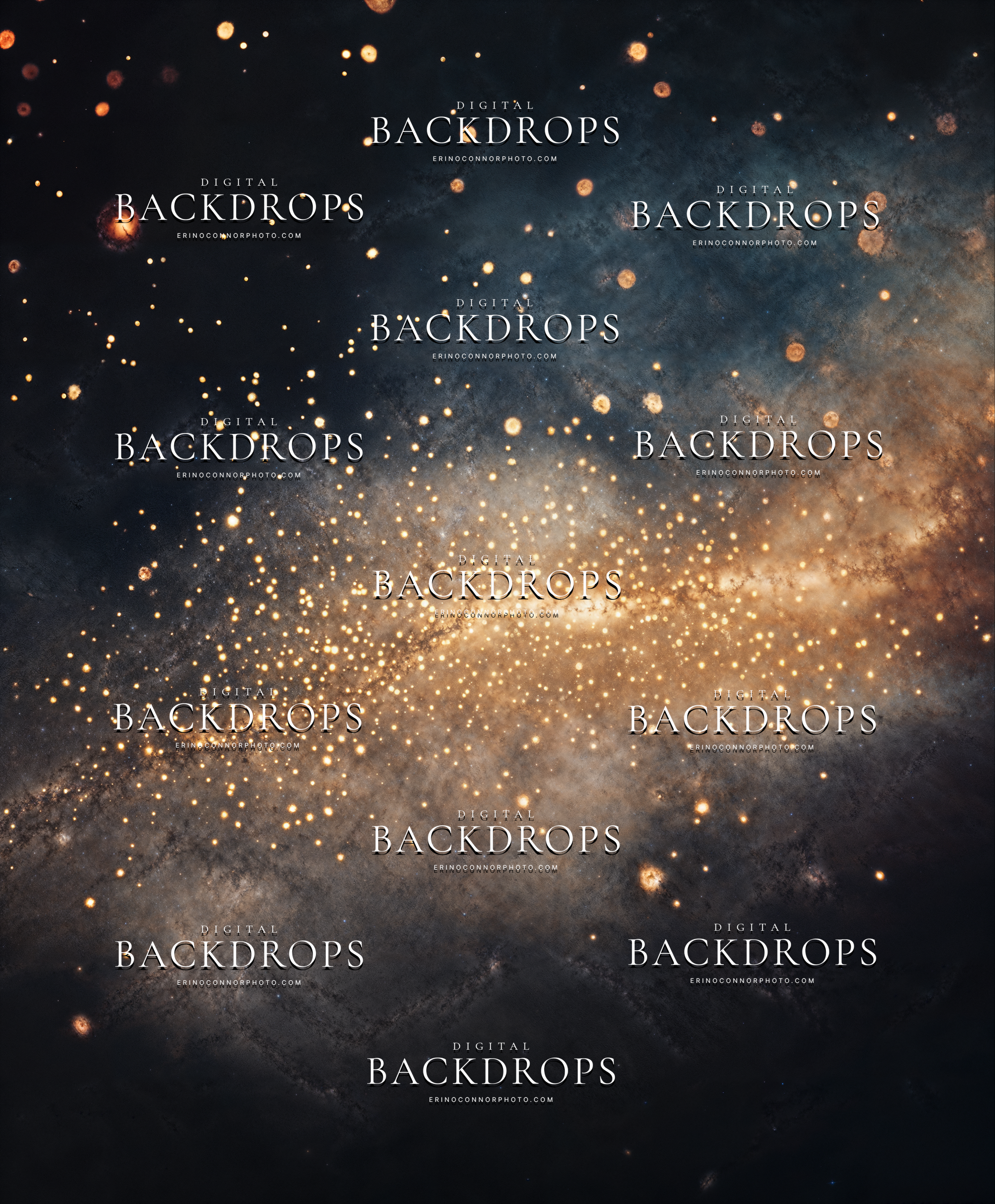 Dense golden star cluster galaxy background, dark space and starlight texture, celestial digital backdrop for surreal portrait composites