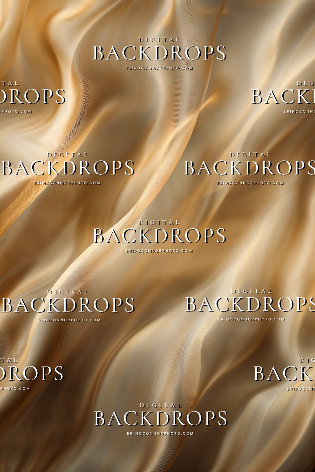 Golden satin drape texture digital background with warm champagne folds, luminous textile detail, and soft painterly portrait atmosphere.