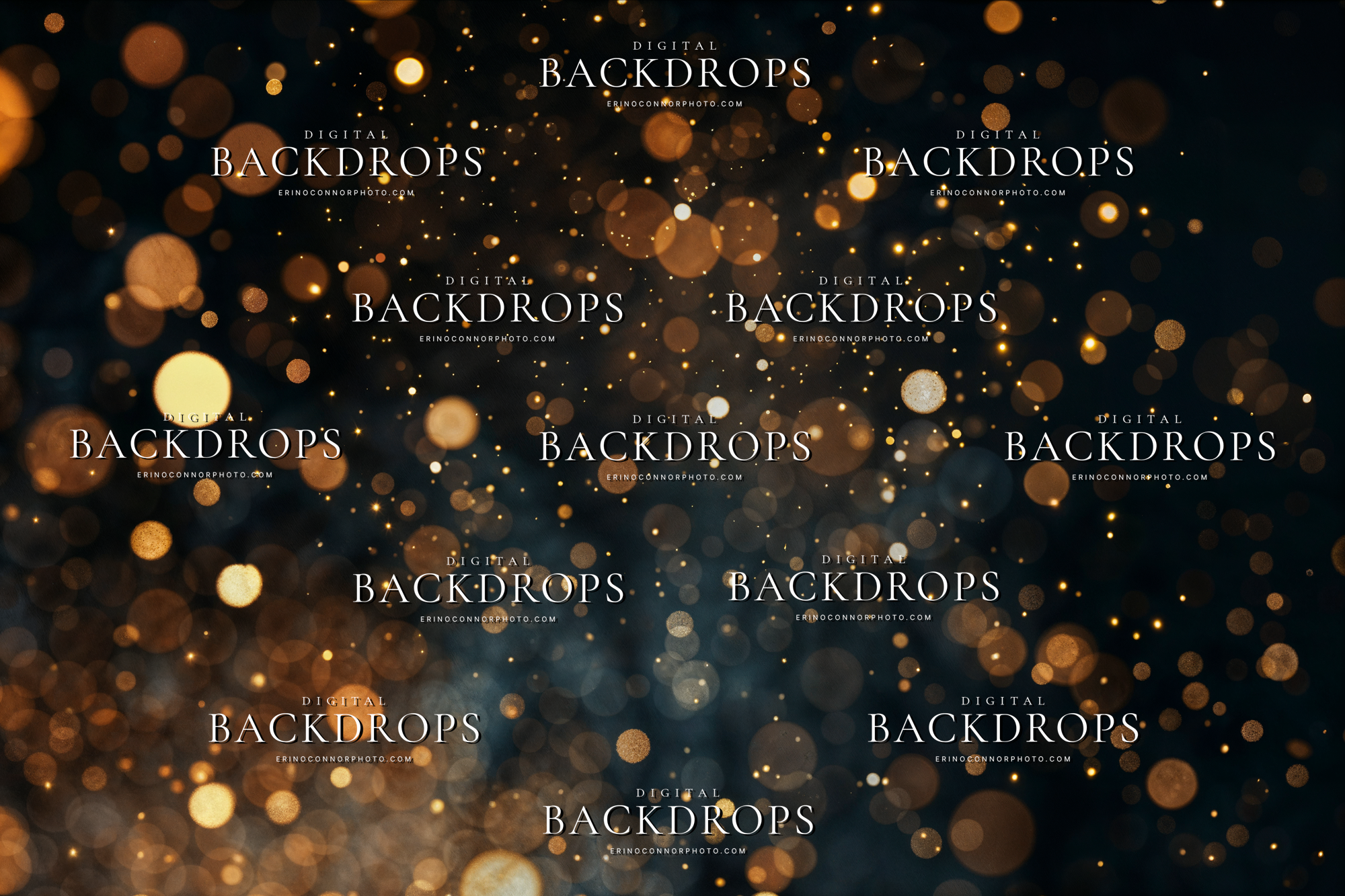 Dark black teal amber sparkle bokeh light overlay with glowing gold circles, moody blue shadows, and refined glitter atmosphere.