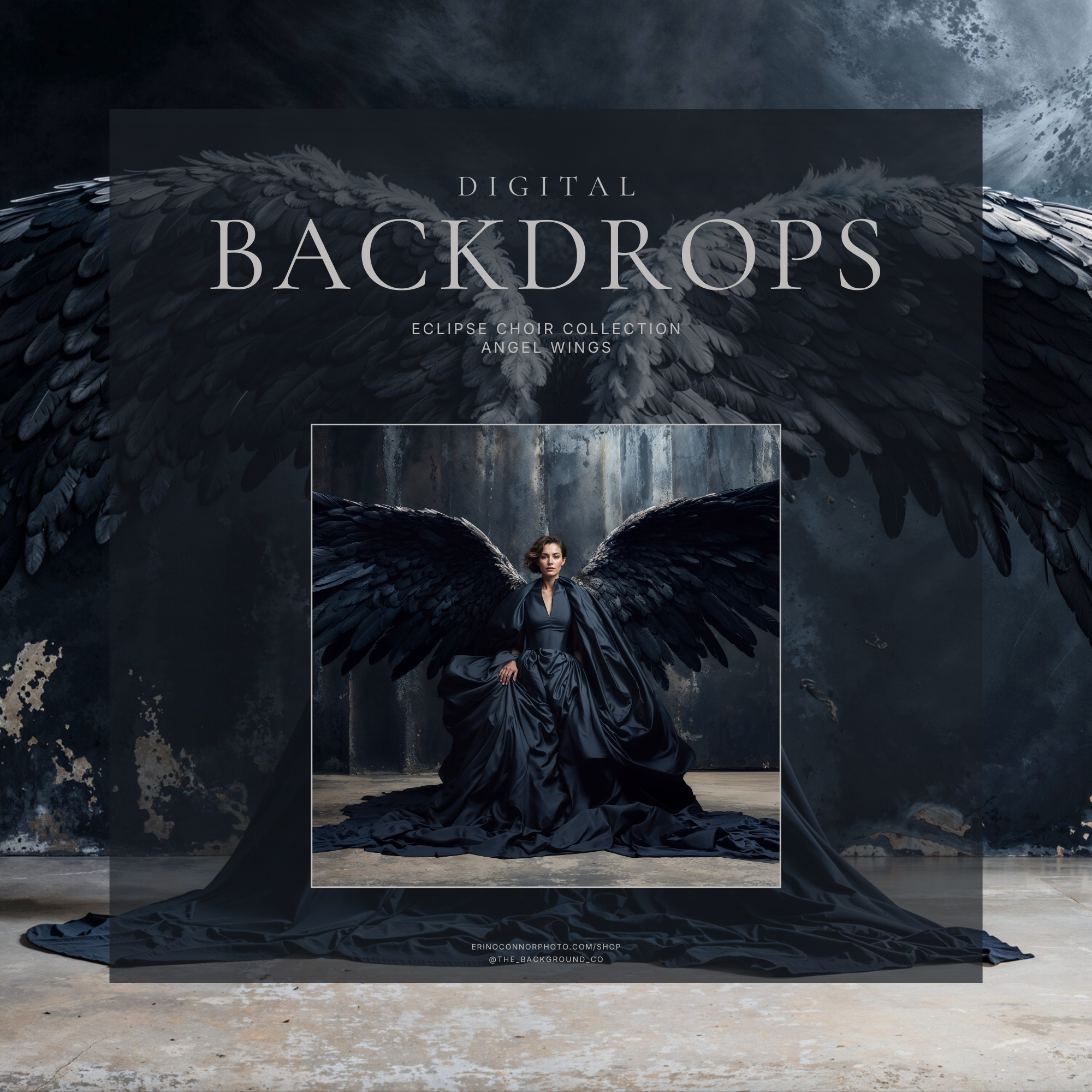 Angel Wings: Eclipse Choir | Black Feather Angel Wings Digital Backdrops