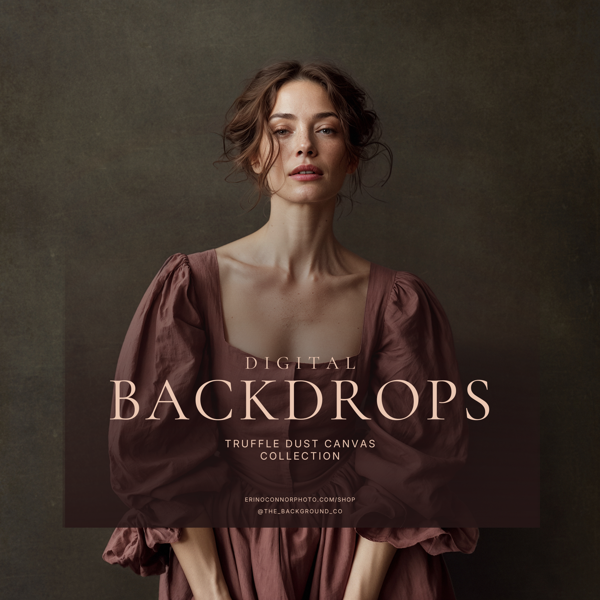 Fine art portrait on Truffle Dust digital canvas background, dark painterly studio texture for maternity, fantasy, editorial portraits, and branding composites.