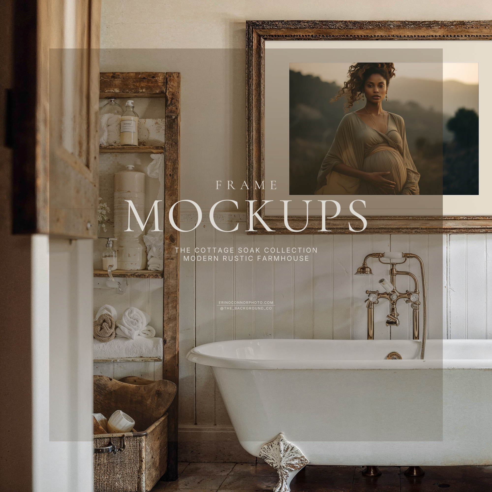 Modern Rustic Farmhouse Room & Frame Mockups | The Cottage Soak Wall Art Mockup Set
