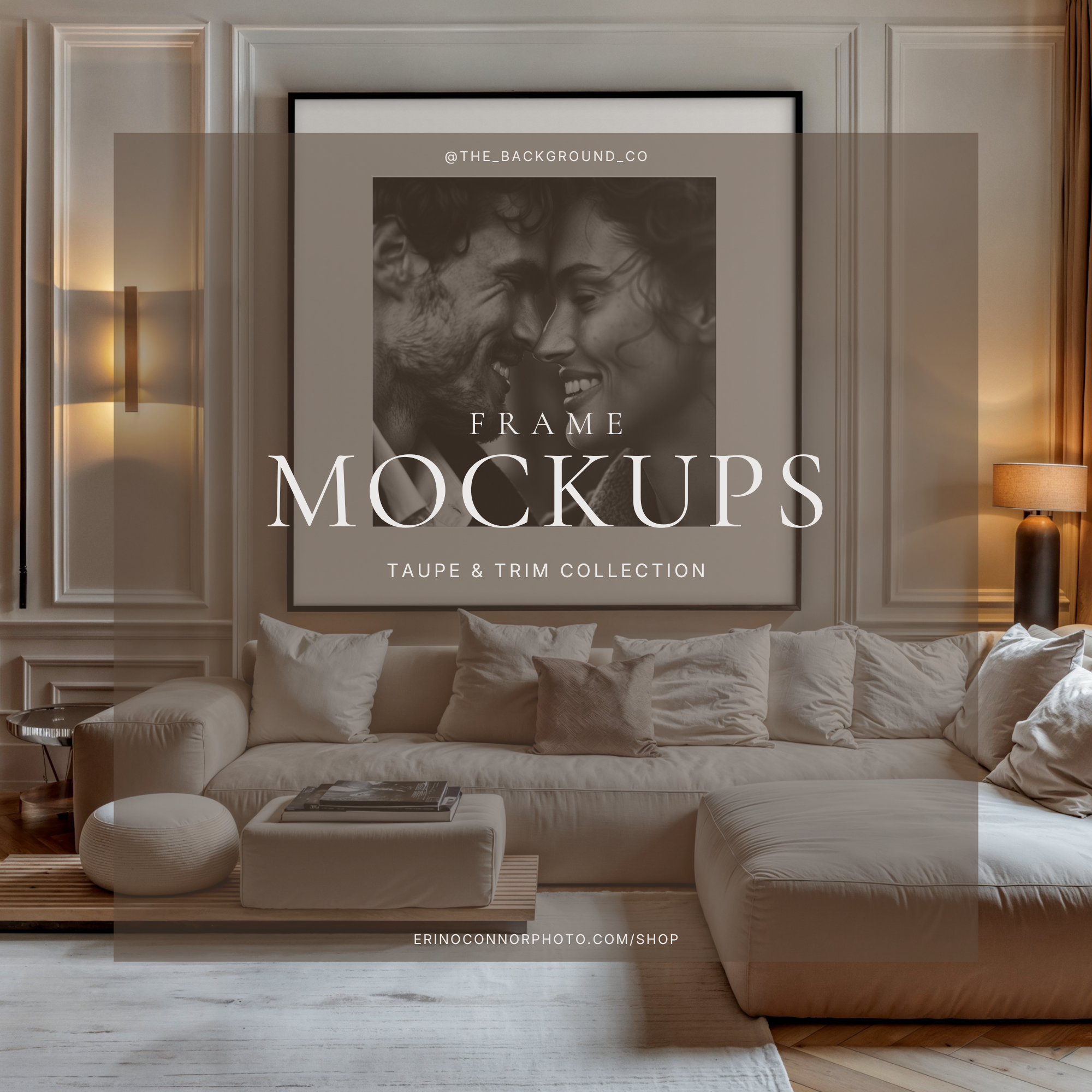 Contemporary Living: Taupe & Trim - Room & Frame Mockups