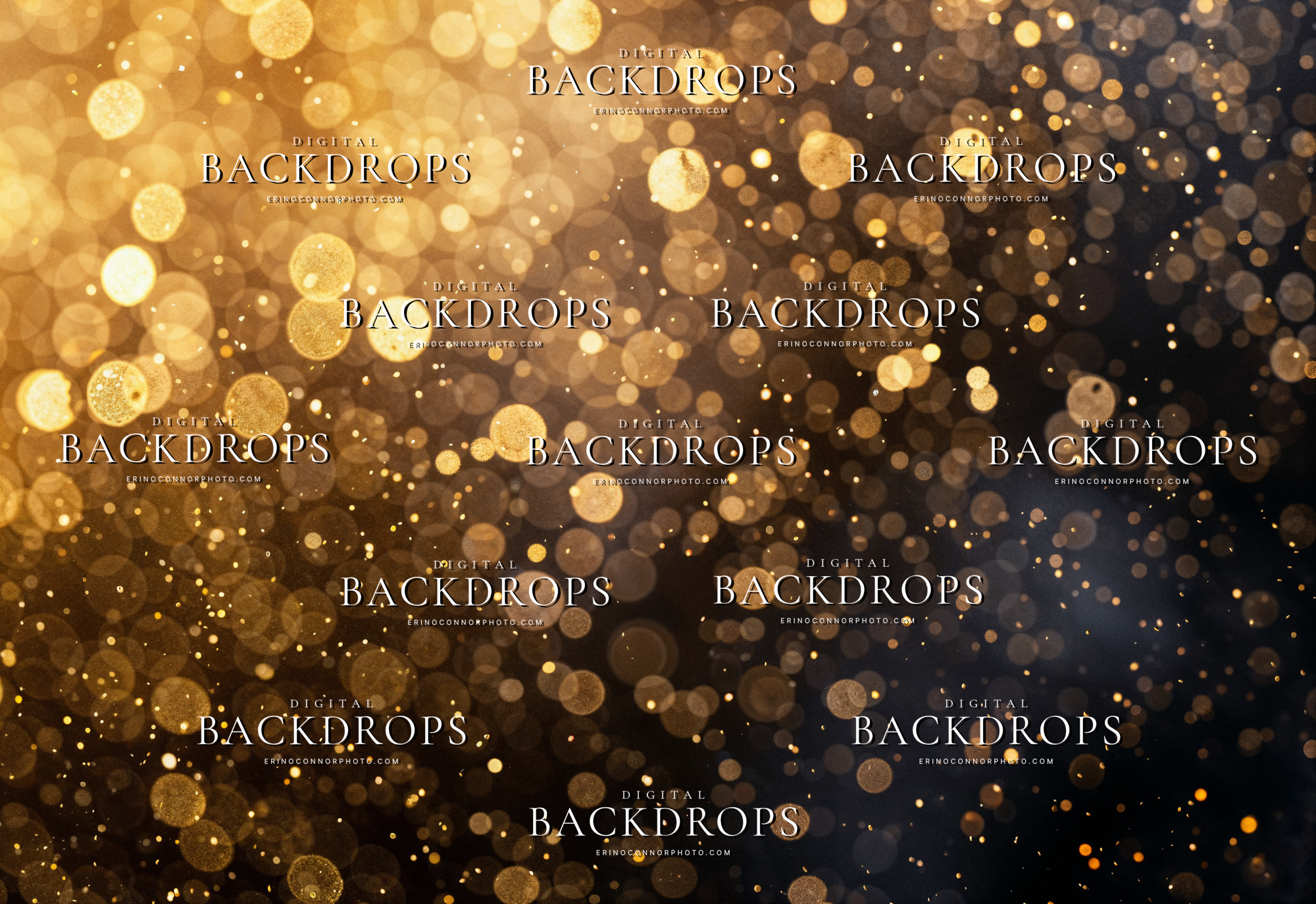 Warm gold bokeh glitter light overlay with champagne glow, floating sparkle particles, and soft golden blur for beauty portraits.
