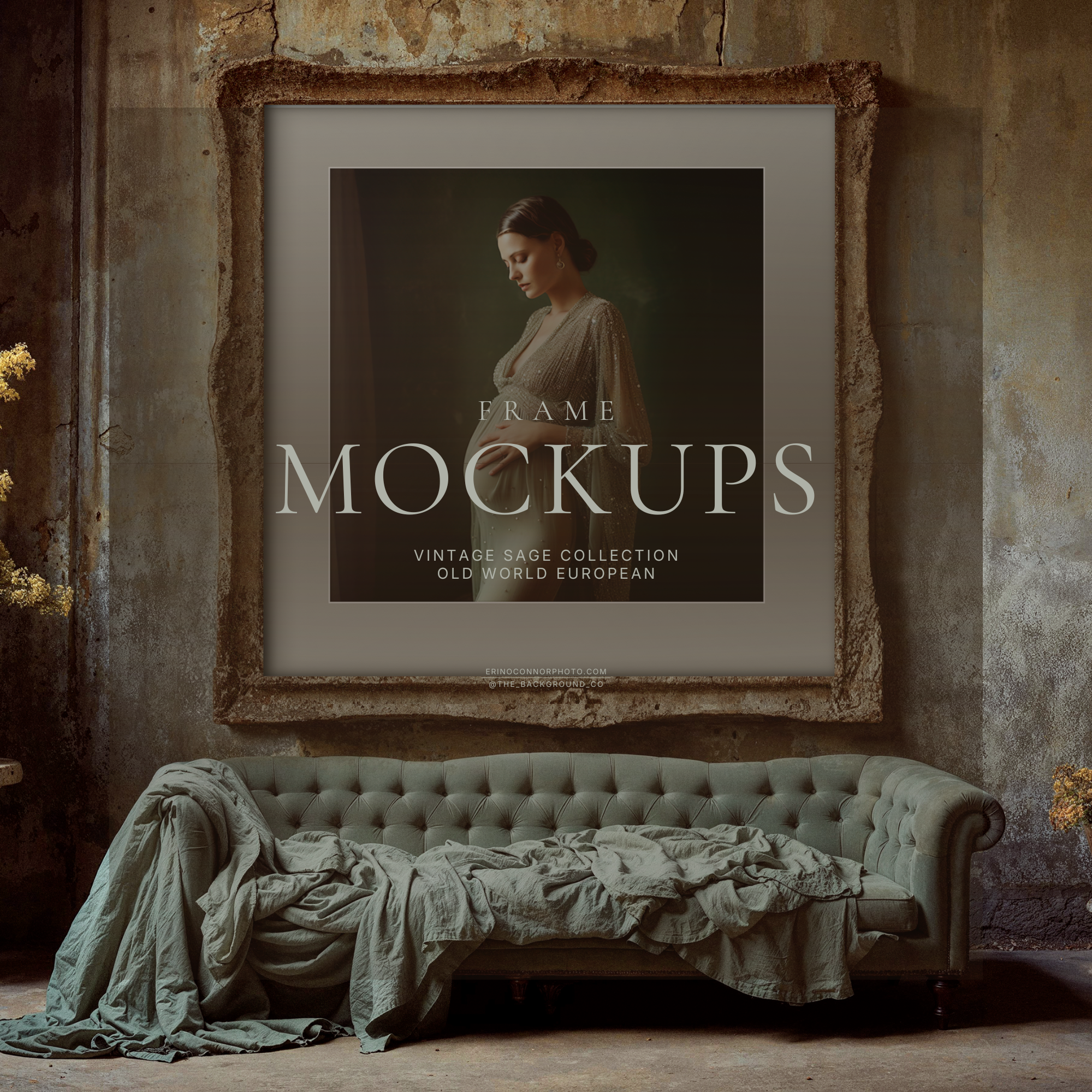 Old World European: Vintage Sage - Room&  Frame Mockups