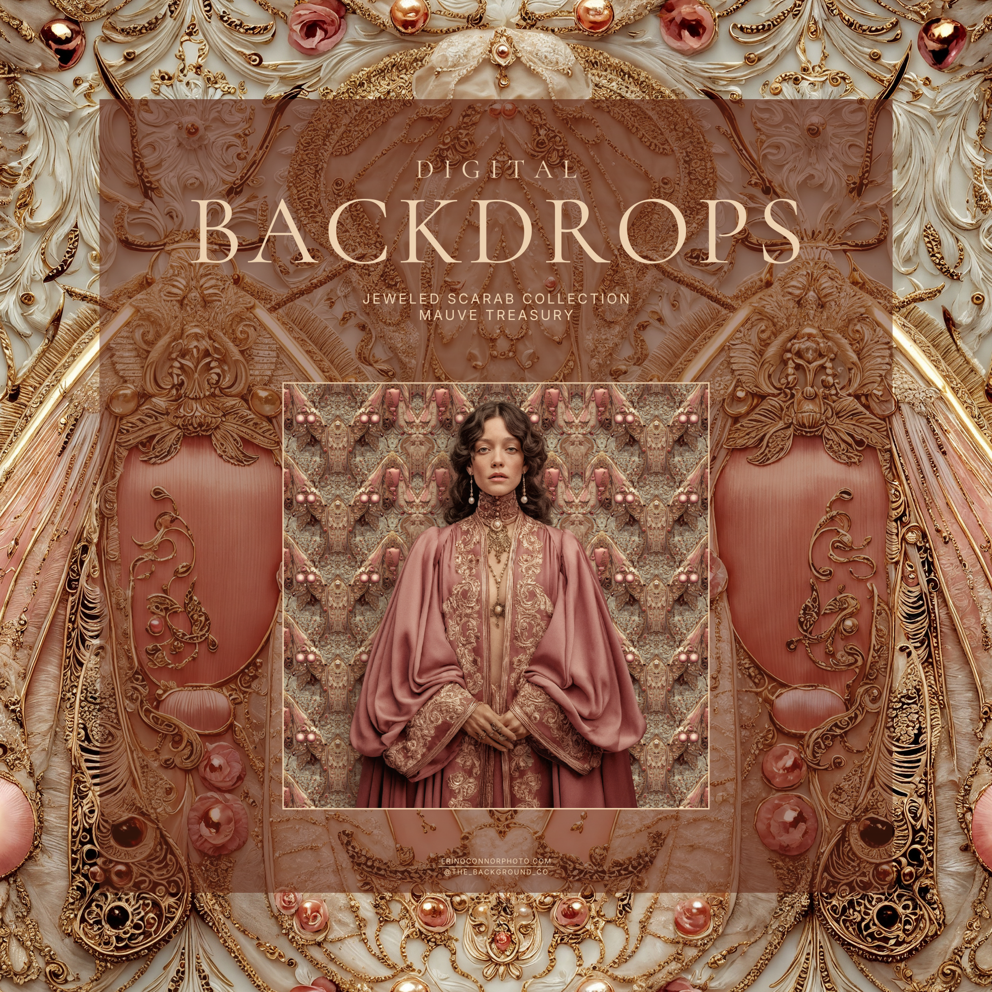 Jeweled Scarab: Mauve Treasury, Ornate Damask Digital Background Tile Set