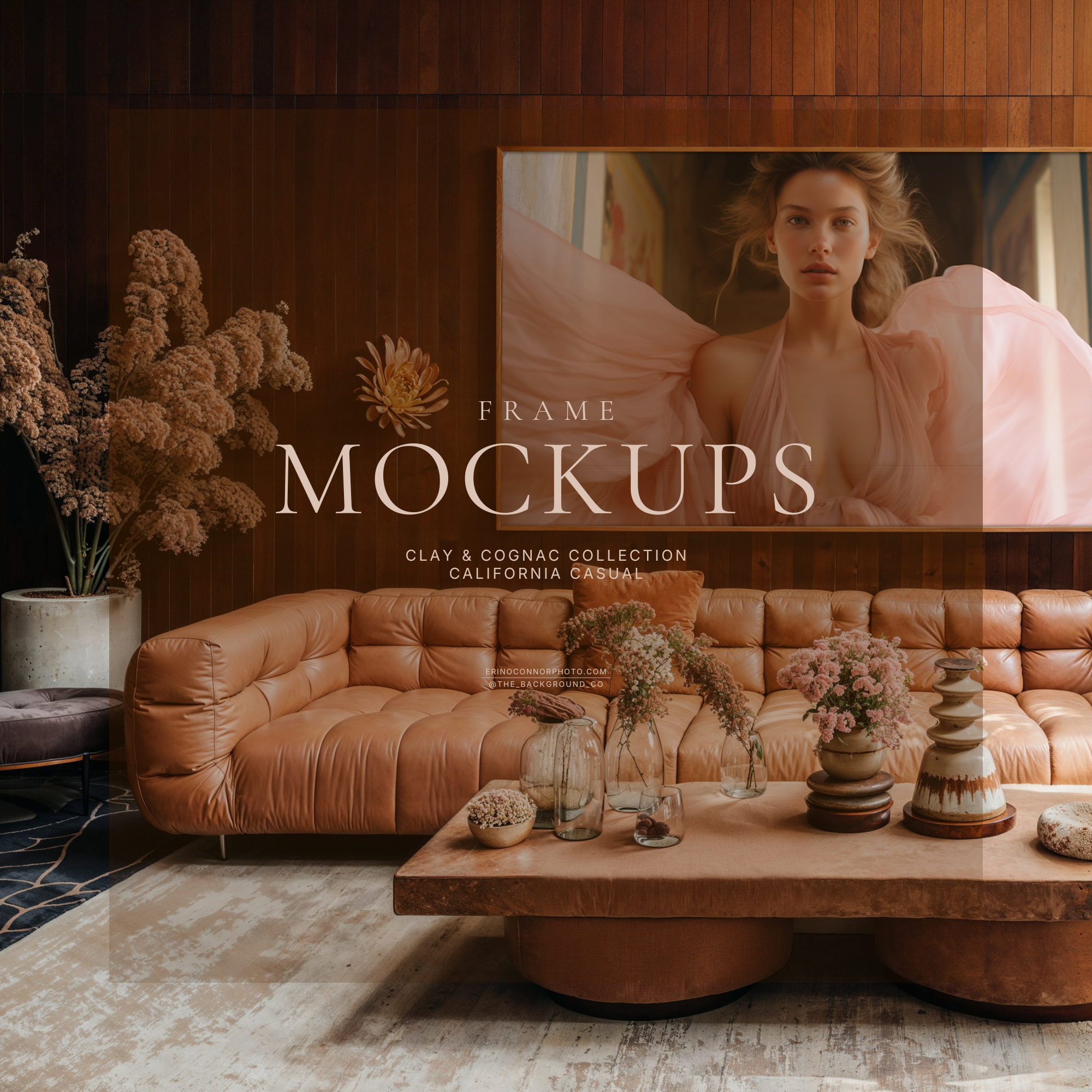 California Casual Room & Frame Mockups | Clay & Cognac Wall Art Mockup Set