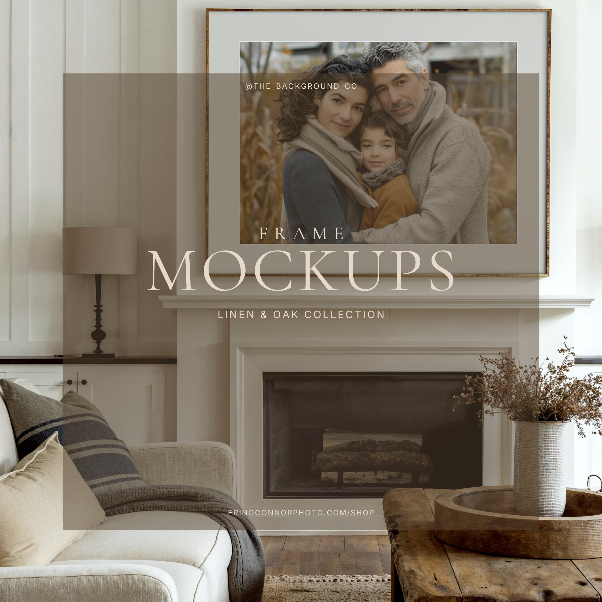 Traditional: Linen & Oak Frame Mockups