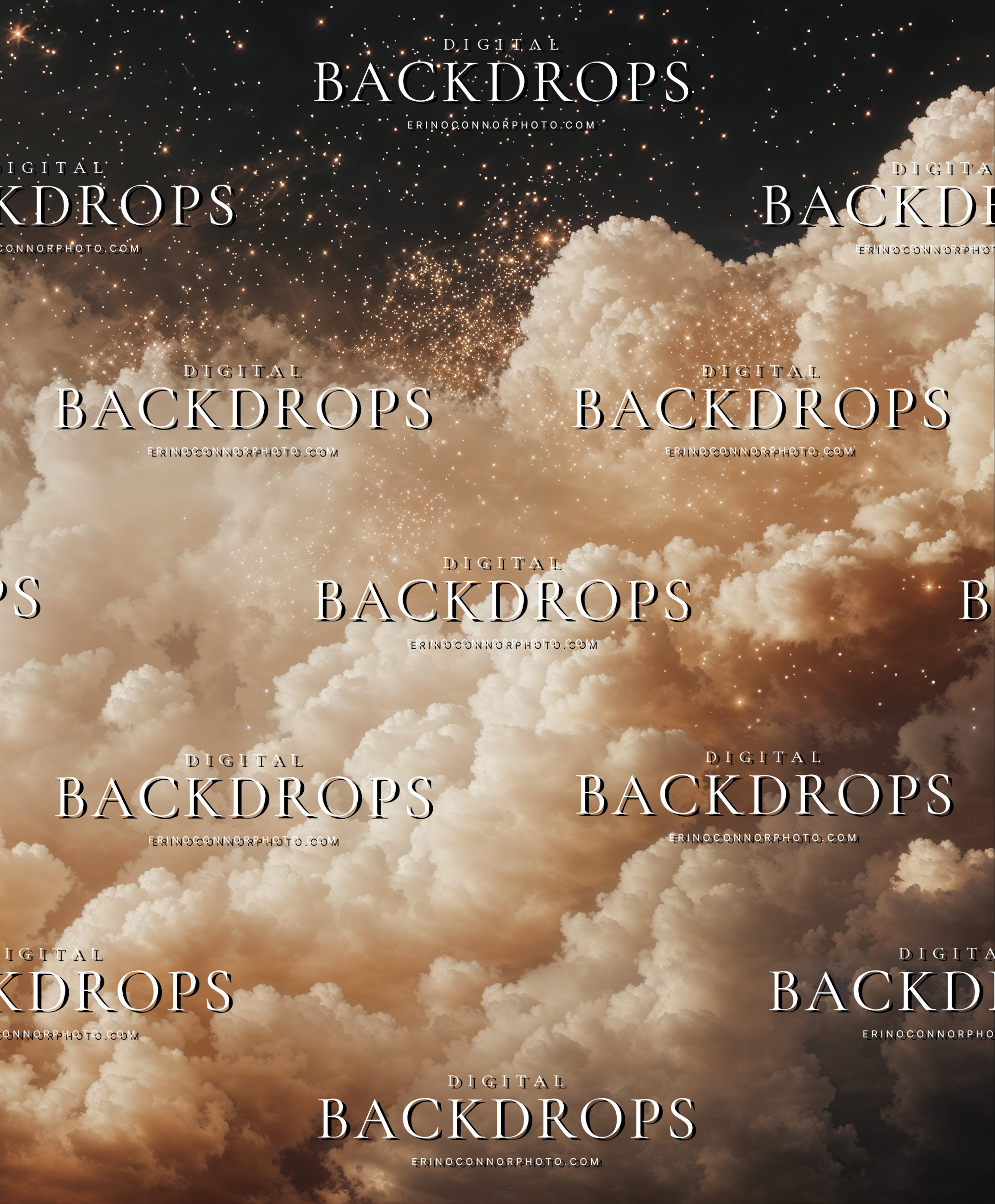 Soft peach and ivory celestial cloud digital background with sparkling star fields for romantic maternity and fantasy portrait editing.