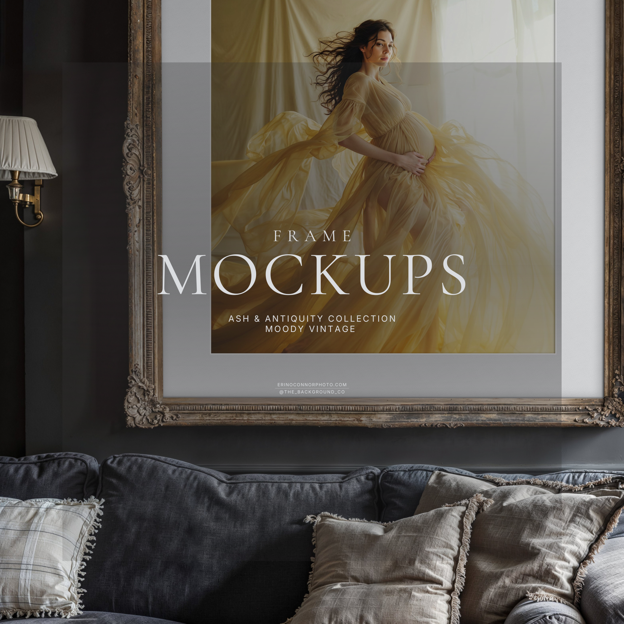 Moody Vintage Room & Frame Mockups | Ash & Antiquity Wall Art Mockup Set