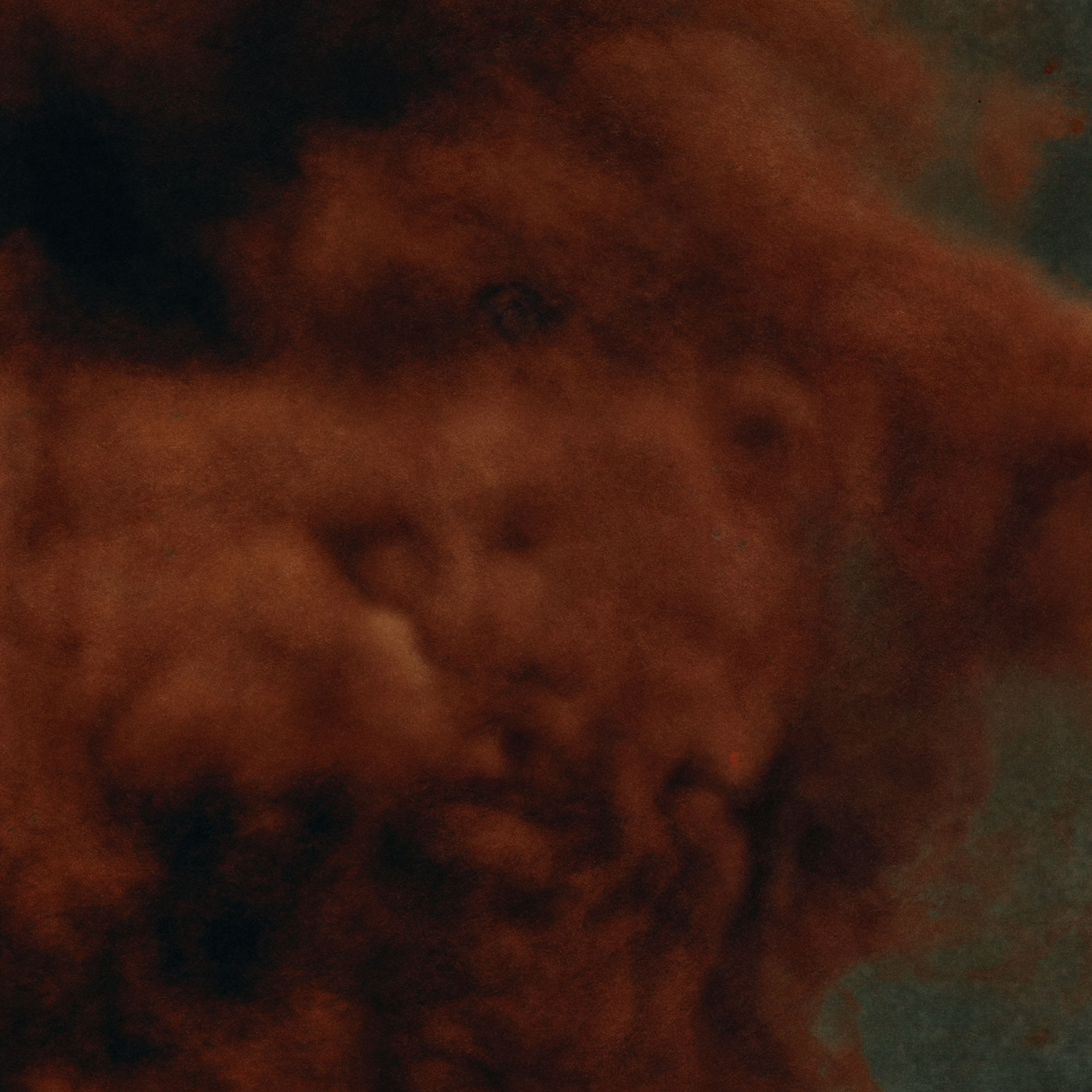 Close detail of a large rust colored plume expanding upward from the small vessel held by Arden.