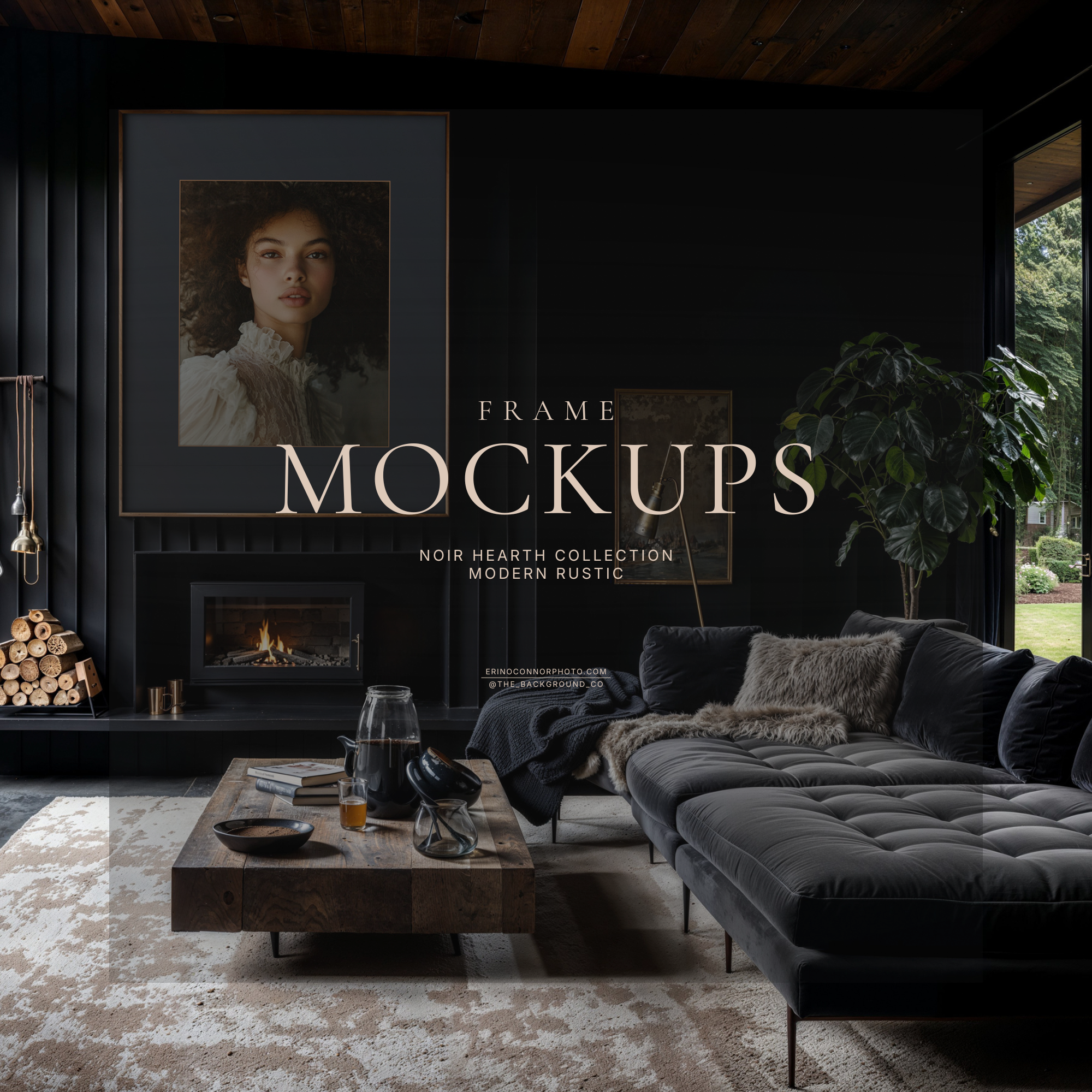 Modern Rustic: Noir Hearth - Room & Frame Mockups