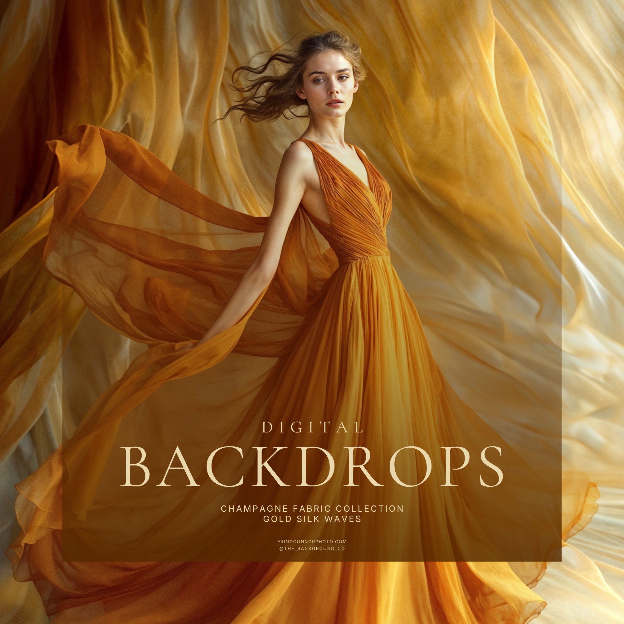 Gold Silk Waves: Champagne Fabric | Flowing Gold Fabric Digital Backgrounds Collection