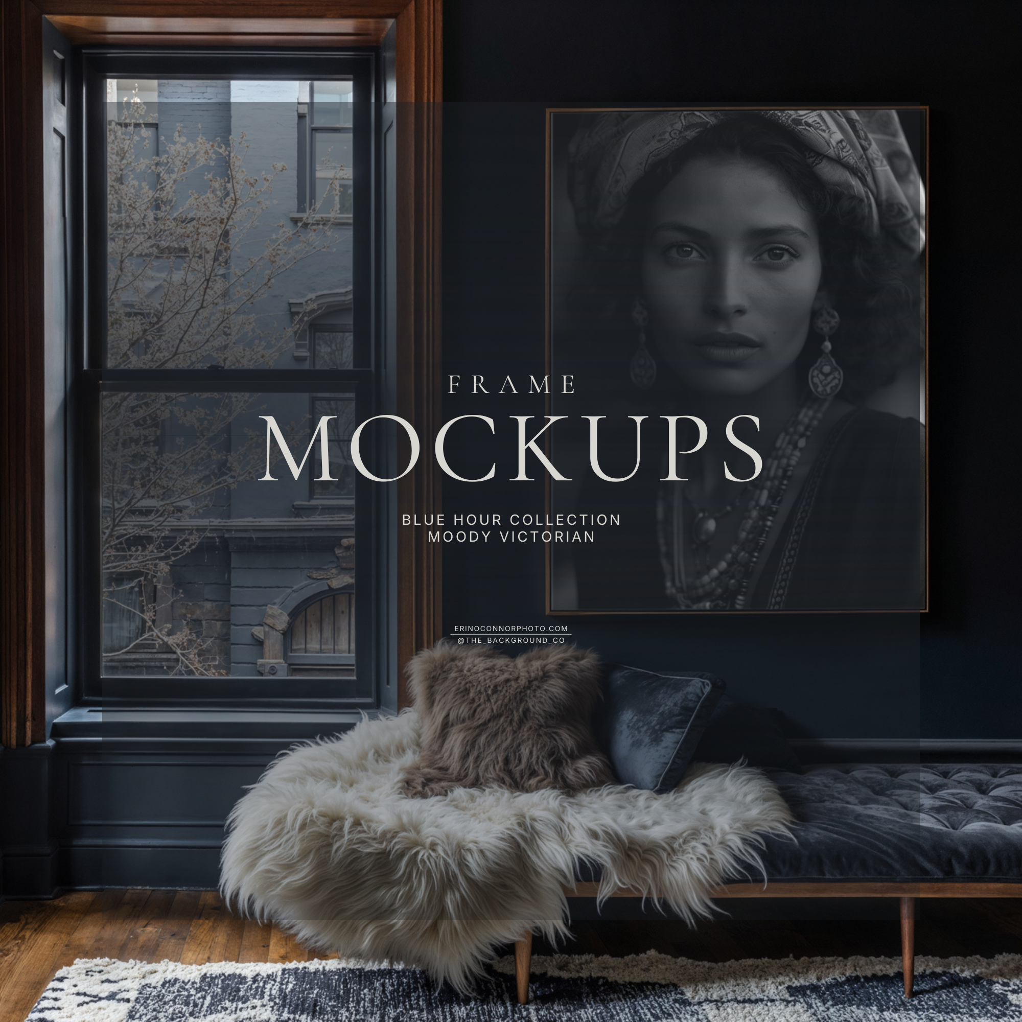 Moody Victorian Room & Frame Mockups | Blue Hour Wall Art Mockup Set