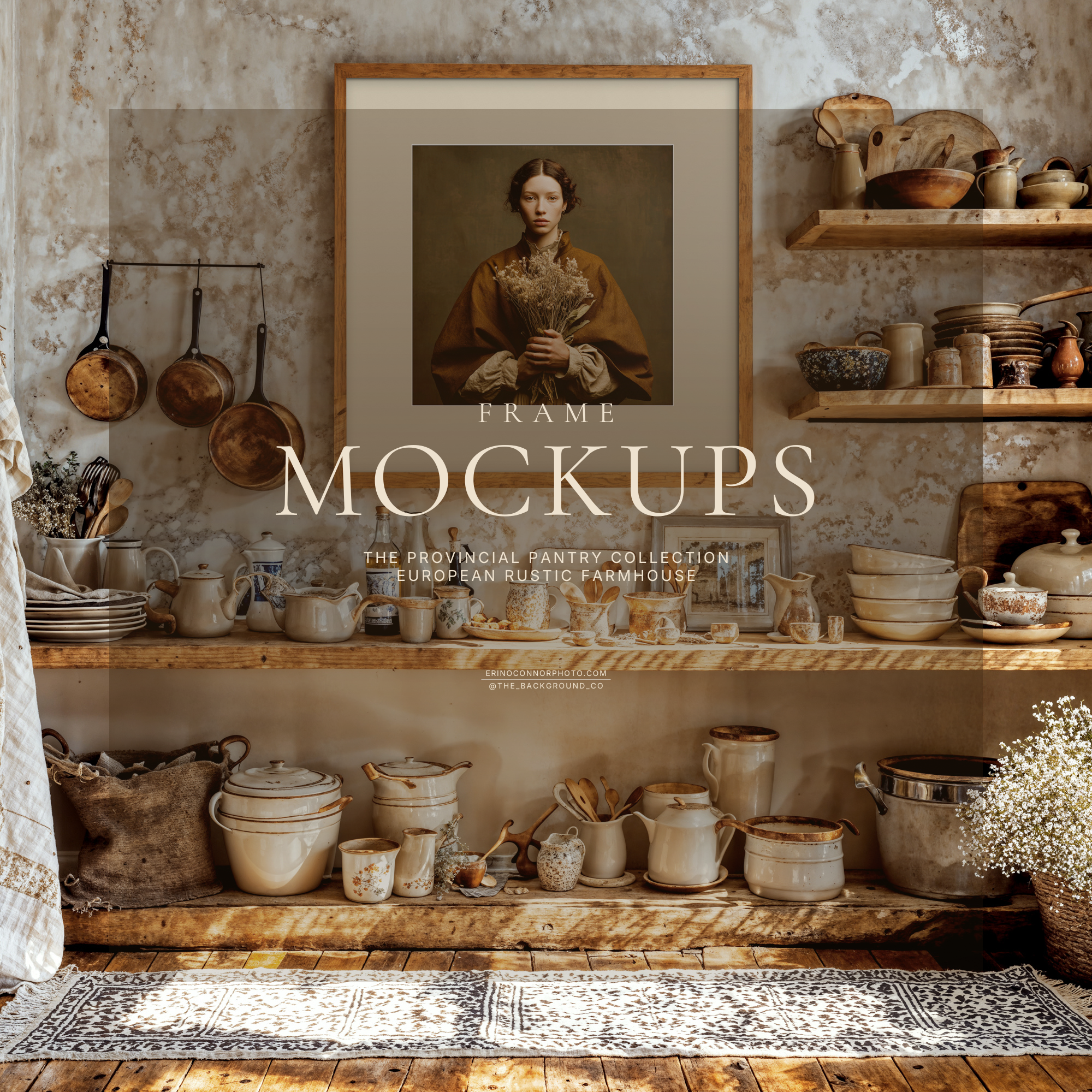 European Rustic Farmhouse Frame Mockups | Provincial Pantry Wall Art Mockup Set