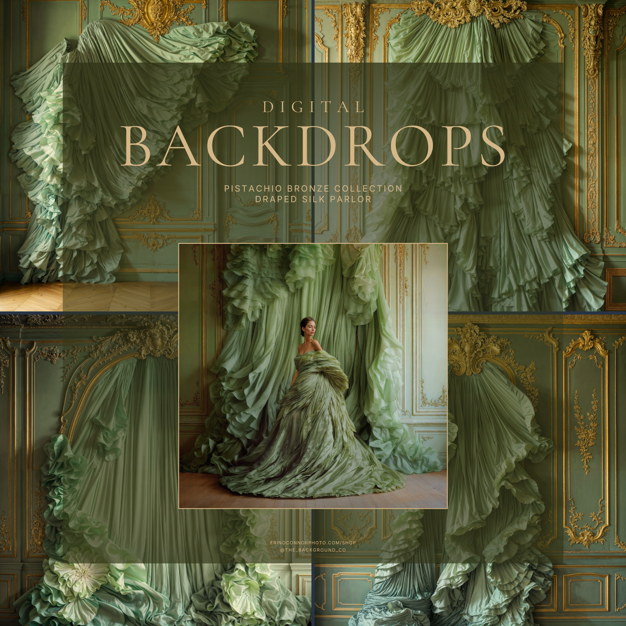 Pistachio Silk Draped Parlor ~  Digital Backgrounds