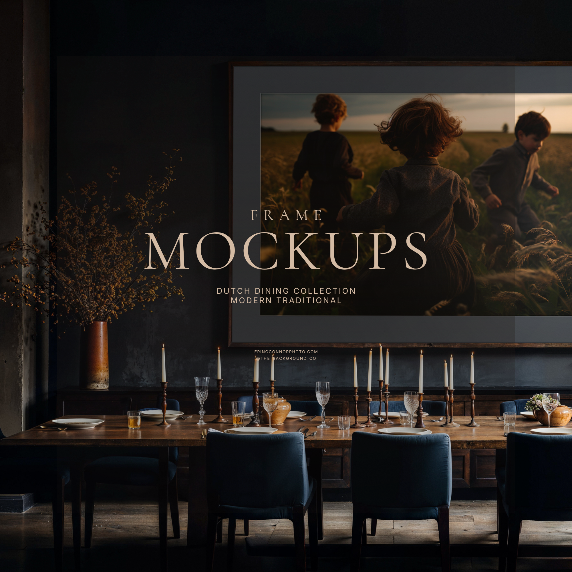 Modern Traditional Room & Frame Mockups | Dutch Dining Wall Art Mockup Set