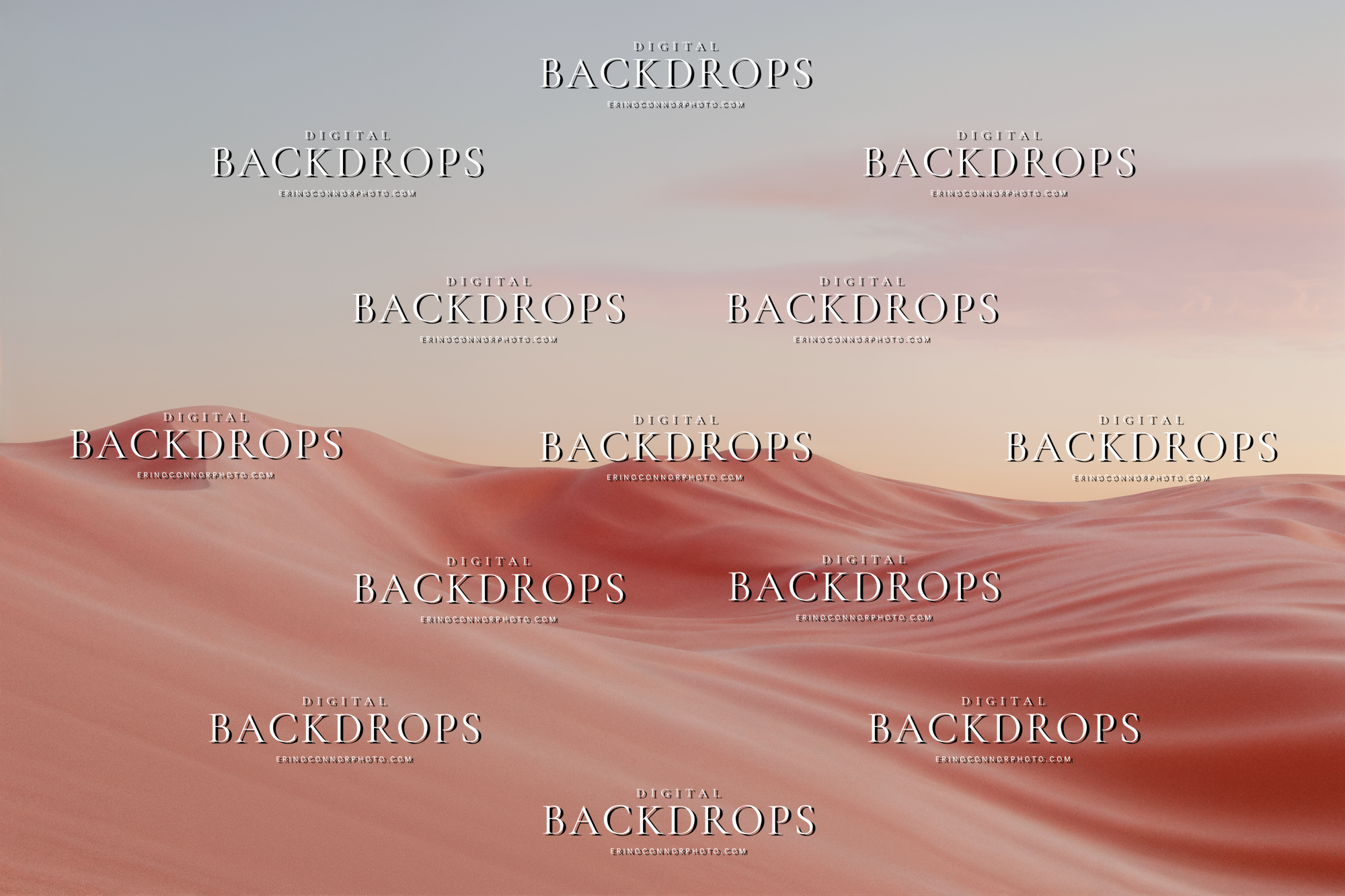 Minimal rose sand dunes digital background with smooth desert curves, pale sky, and open negative space for painterly portrait composites.