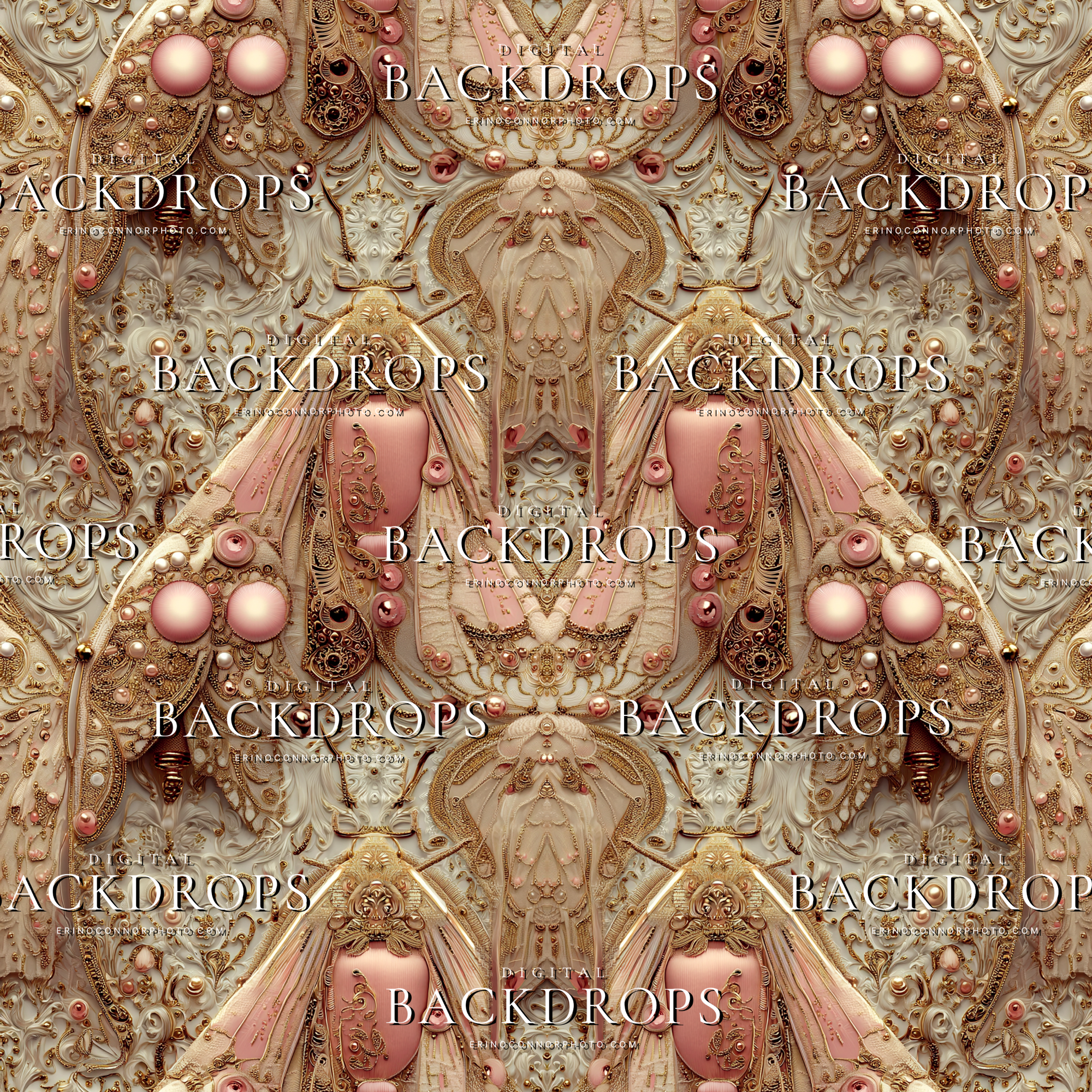 Jeweled Scarab Mauve Treasury tile, medium zoom scarab motif wallpaper pattern with gilded filigree, mauve and antique gold, seamless 6000x6000 JPEG background.