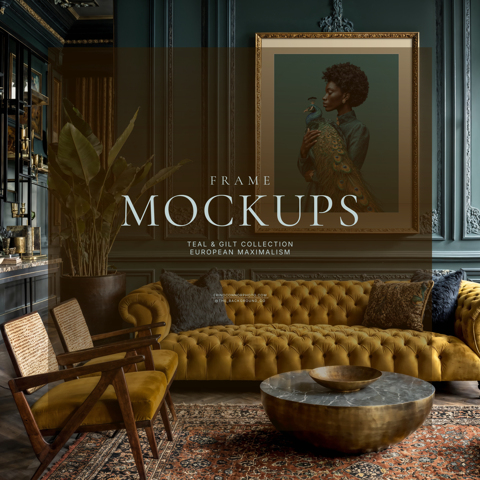 European Maximalism Frame Mockups | Teal & Gilt Wall Art Mockup Set