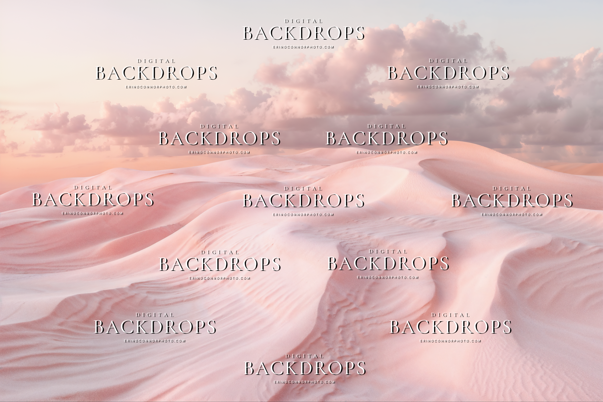 Light pink desert dunes digital backdrop with soft clouds and luminous sand for maternity portraits, fantasy imagery, and fine art composites.