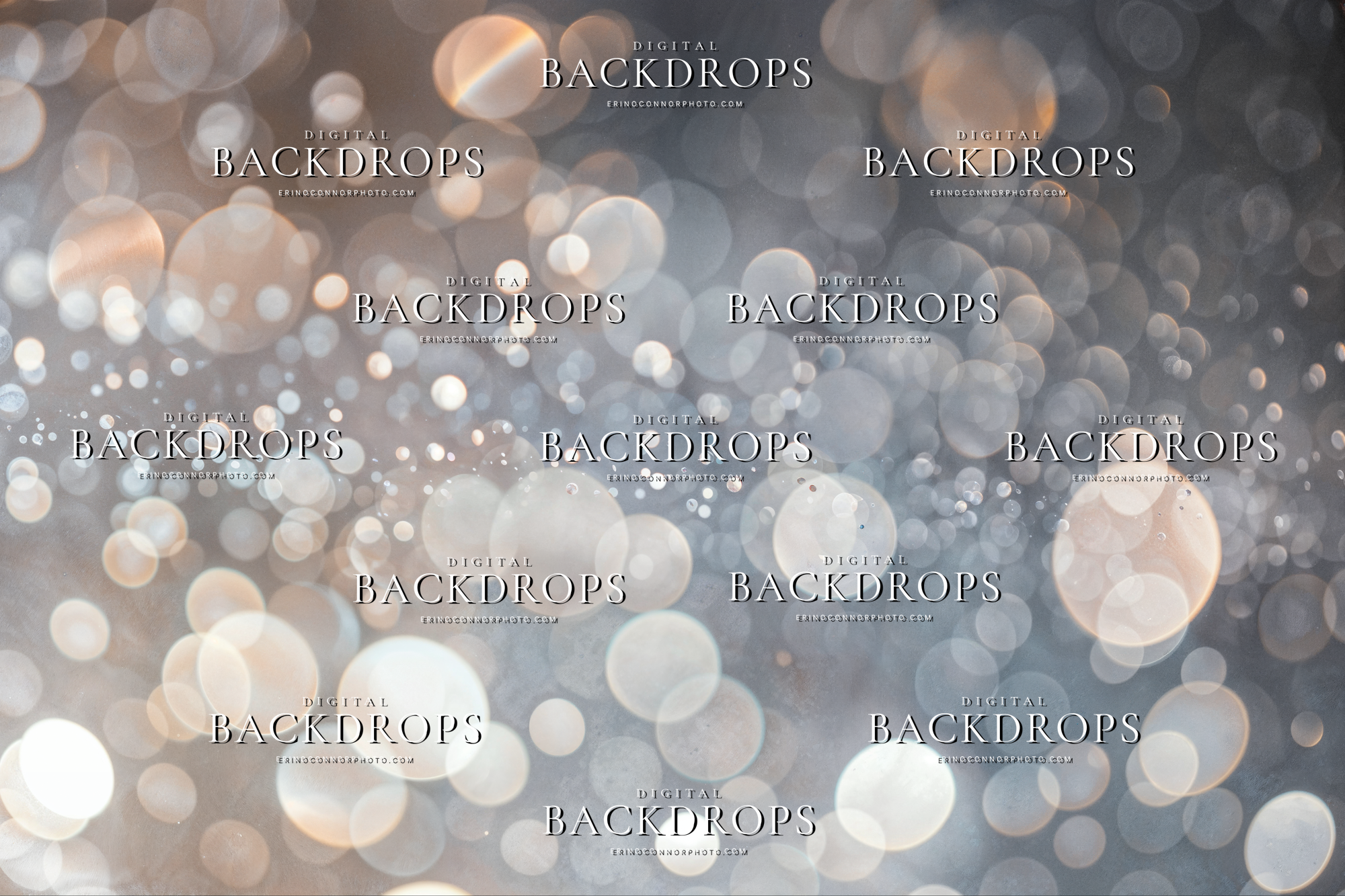 Silver champagne bokeh glitter light overlay with soft grey blue shadows, glowing circles, and delicate sparkle for photography composites.
