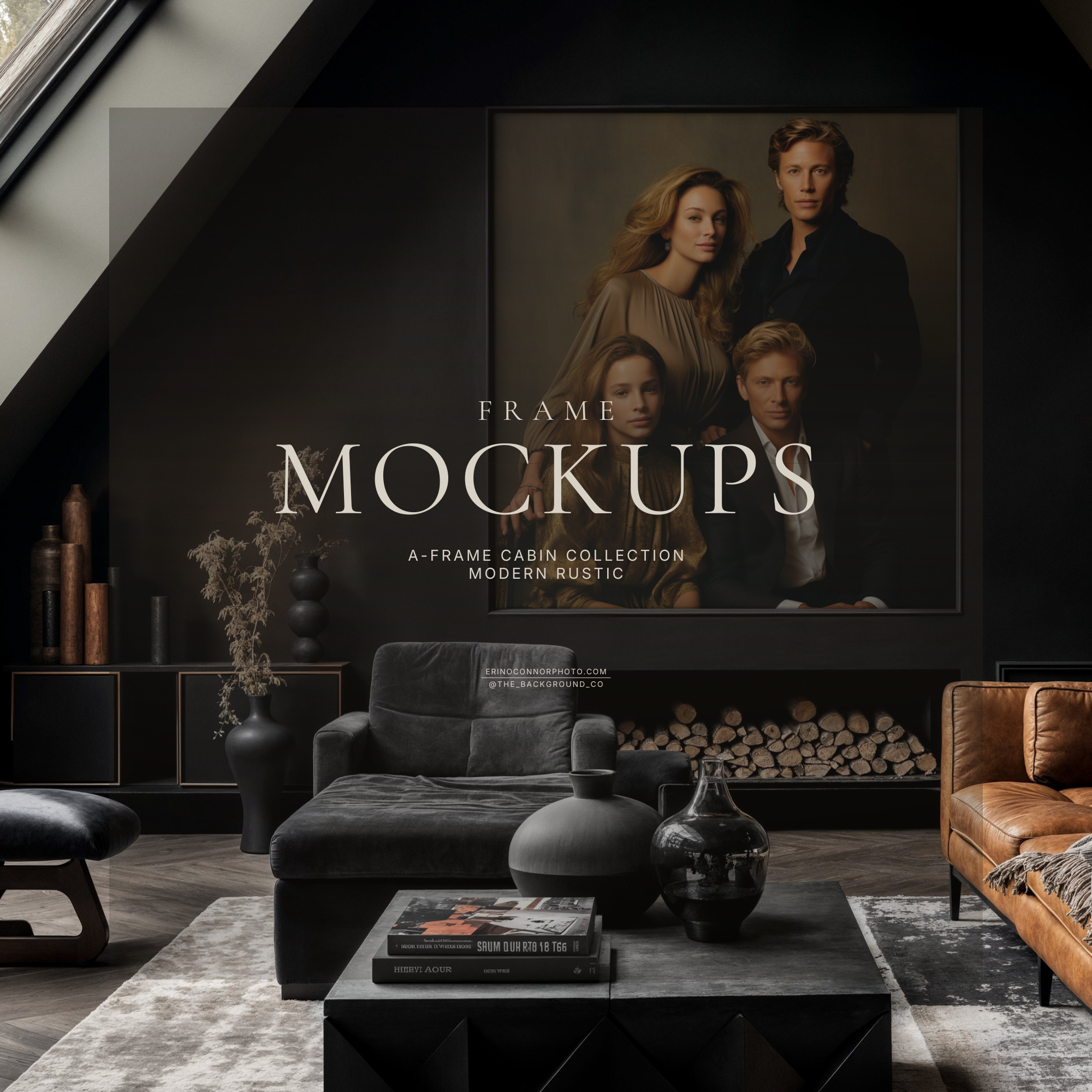 Rustic Modern Room & Frame Mockups | A-Frame Cabin Wall Art Mockup Set