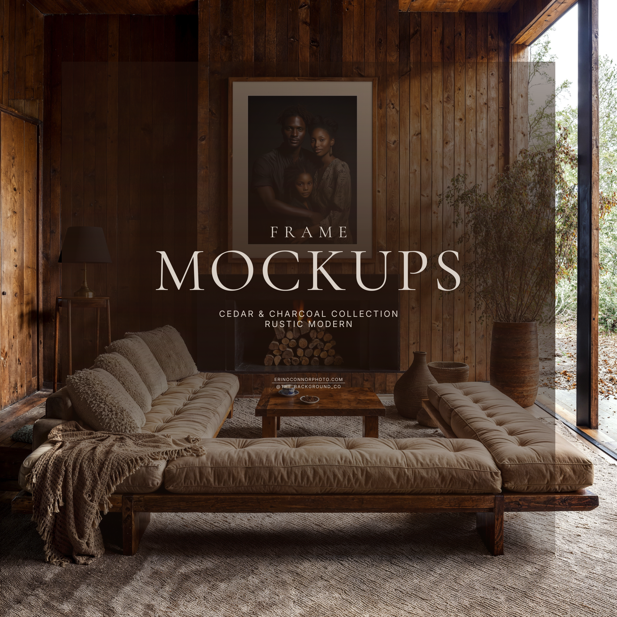 Rustic Modern Room & Frame Mockups | Cedar & Charcoal Mockup Set