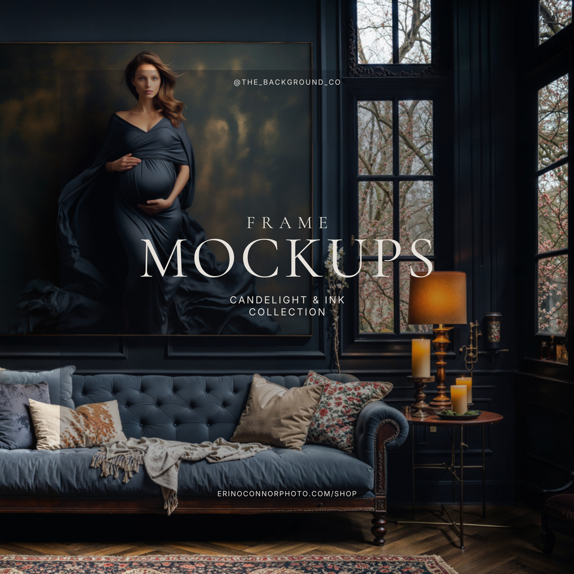 Moody Blue Candlelight & Ink Frame Mockups