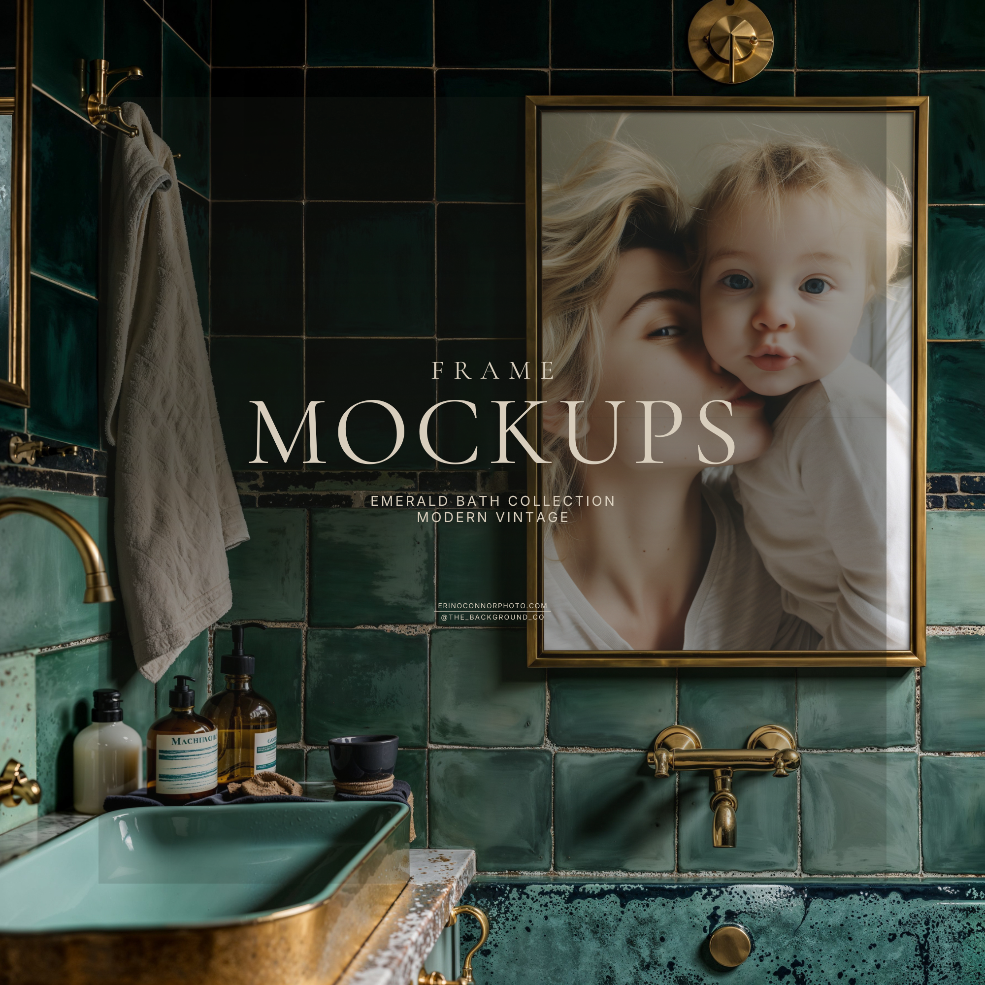 Modern Vintage: Emerald Bath - Room & Frame Mockups