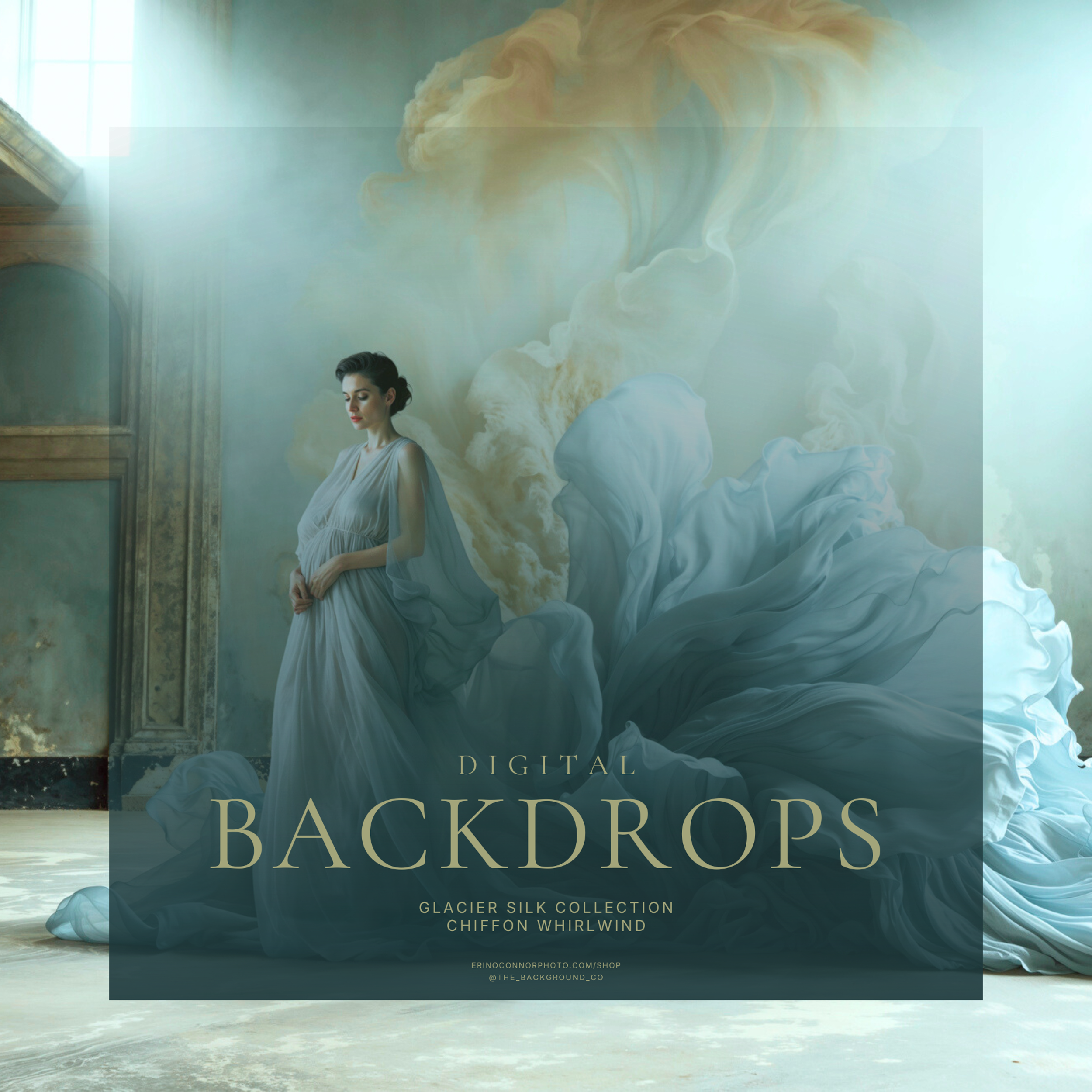 Chiffon Whirlwind: Glacier Silk | Blue Silk Chiffon Digital Background Set