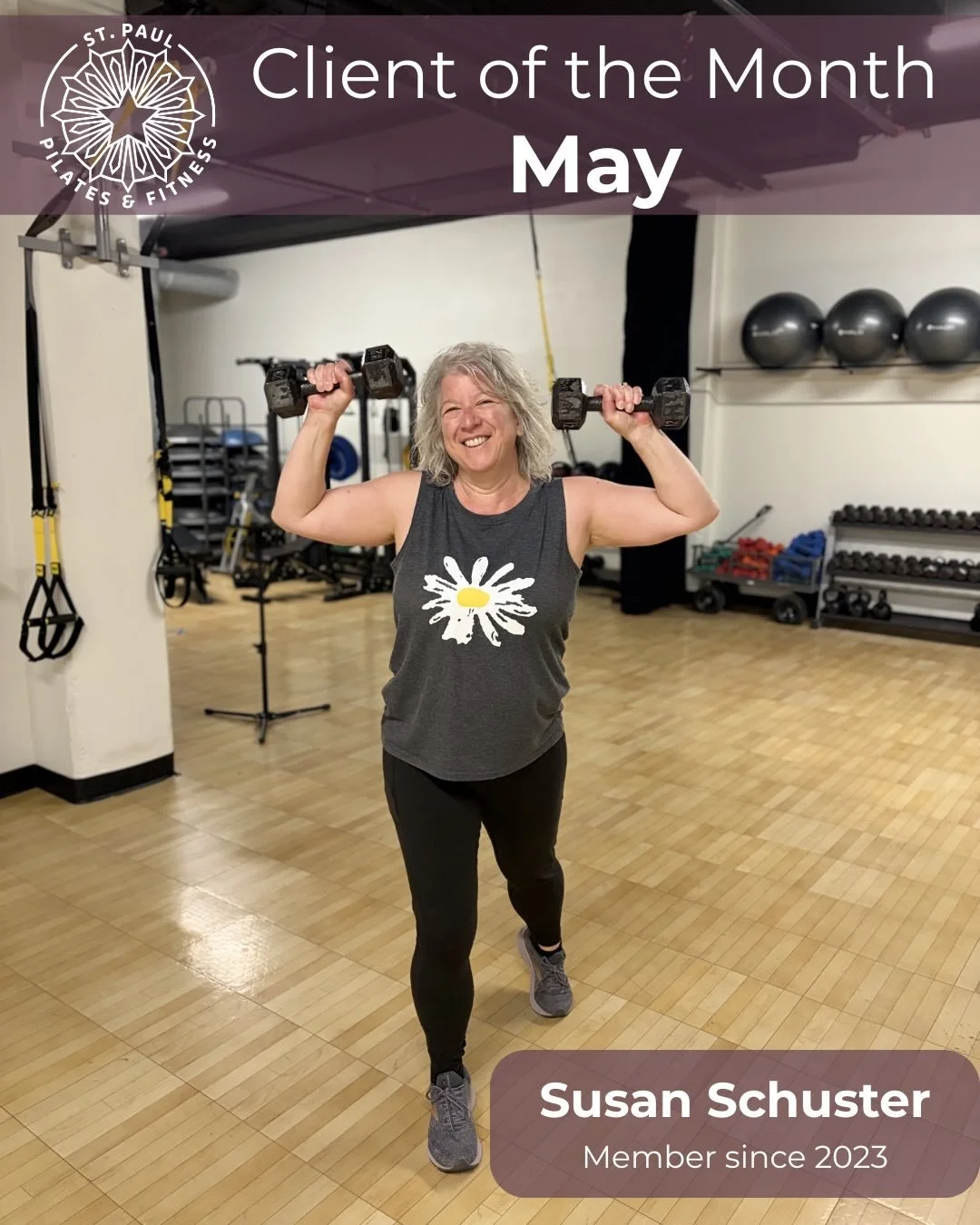 Meet our May #clientofthemonth, Susan Schuster! 🌻✨
Her positivity lights up the studio, and her commitment motivates everyone around her. Keep shining, Susan!
#stpaulpilates #stpaulfitness