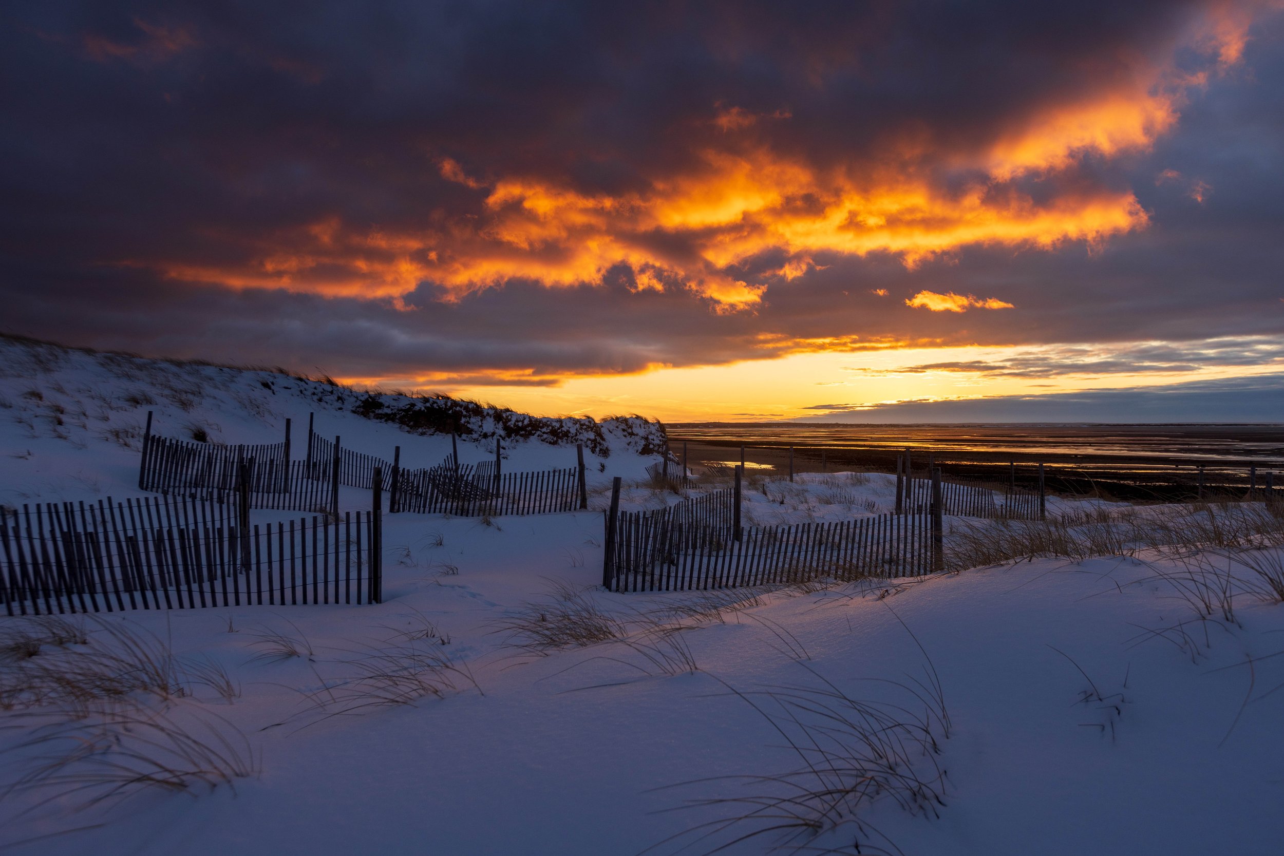 Chapin Beach snowy sunset