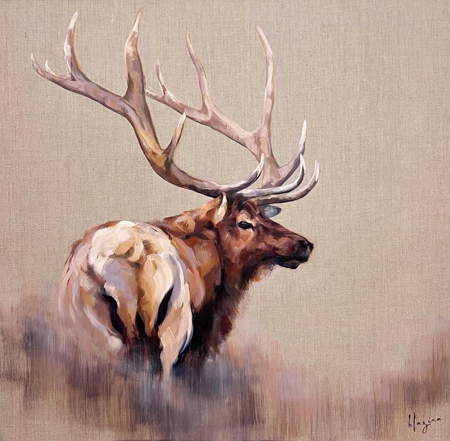 Still a few spots to add a brushstroke or two, but this guy is done! 🙌✔️

When I think of Jackson Hole wildlife, 4 animals are at the top of the list: moose, elk, bison, and grizzlies. I&rsquo;m excited to see what I come up with for the next 2 for 