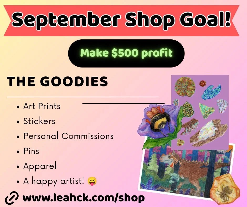 First week update - Big - ol' zip! No profit this week, but it just illustrates that I need to show off more art. 

And if this is news to you - I set a shop goal to make $500 profit on my online shop this month. If I achieve, I will do an art giveaw