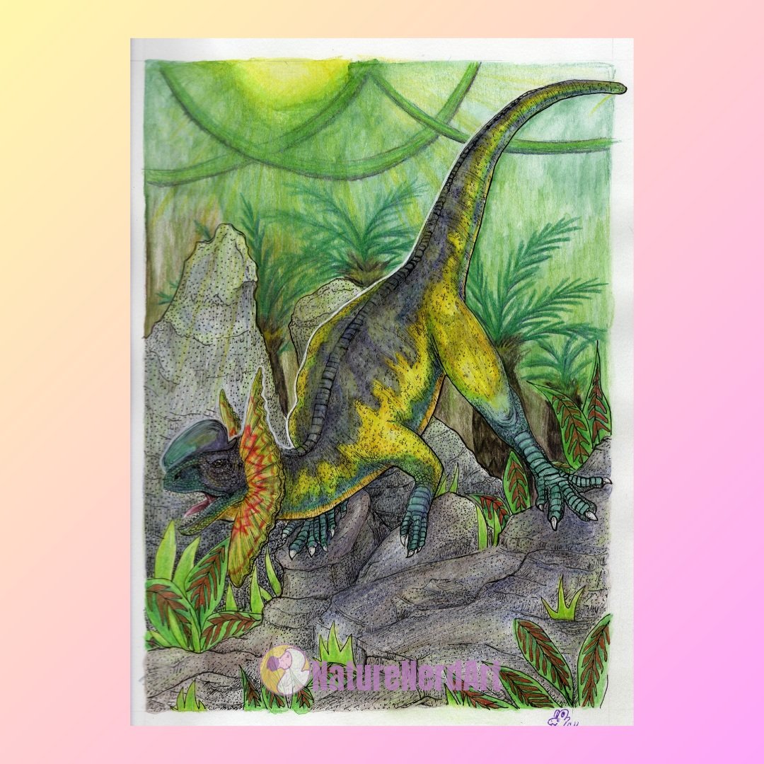 Felt like drawing some Jurassic Park dinosaurs and decided on the Dilophosaurus. Dilophosaurus is one of my favorite dinosaurs, and the Jurassic Park design I am actually a fan of. 
Here is my rendition of that design. I took inspiration from a figur
