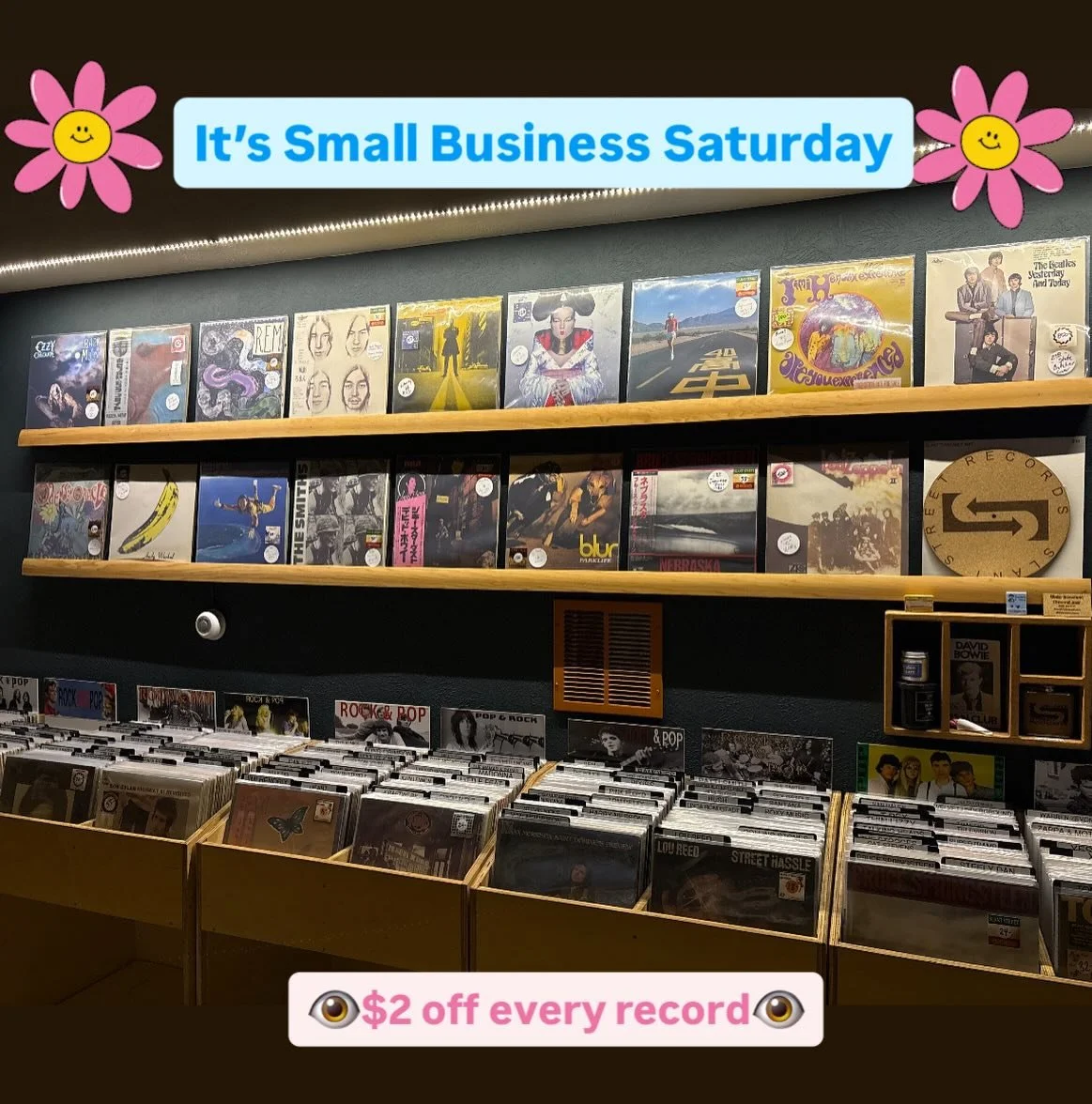 Heya&hellip;Small Business Saturday is upon us, so feel free to get out there and support your favorite local small businesses! We&rsquo;ll be open 10-7 Saturday and all records are $2 off. ☀️😎☀️