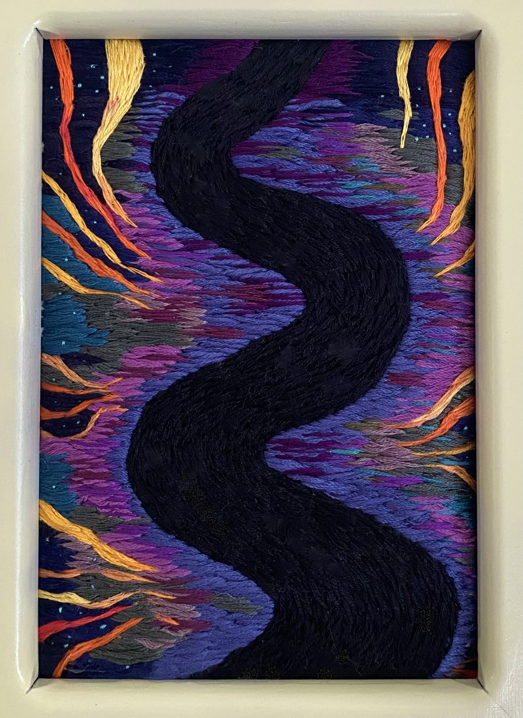 ‘there is always a silver cord to take you home’, embroidery on calico fabric, 2025