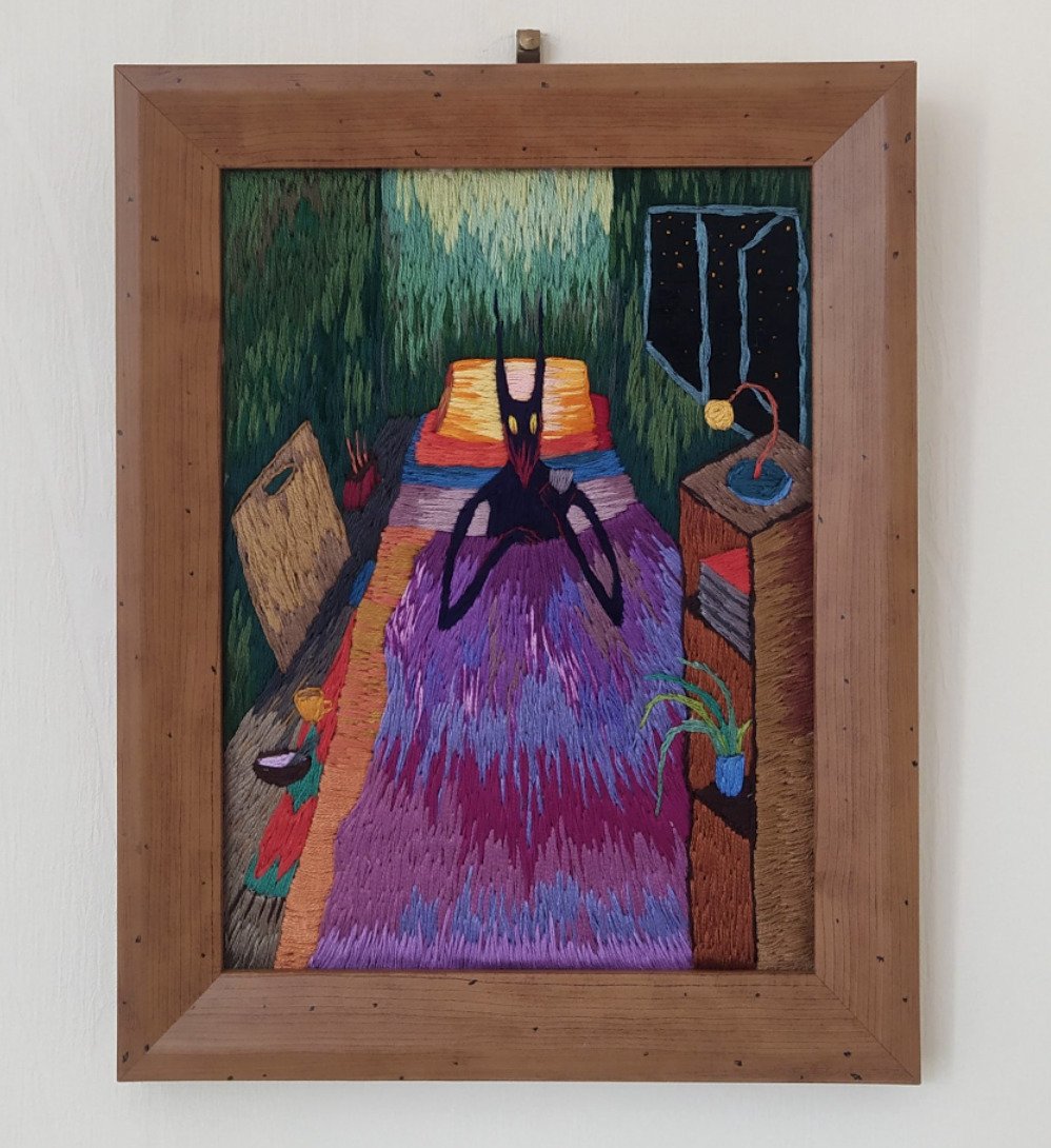 ‘something dark and creased on the horizon’ embroidery on calico fabric, 2023