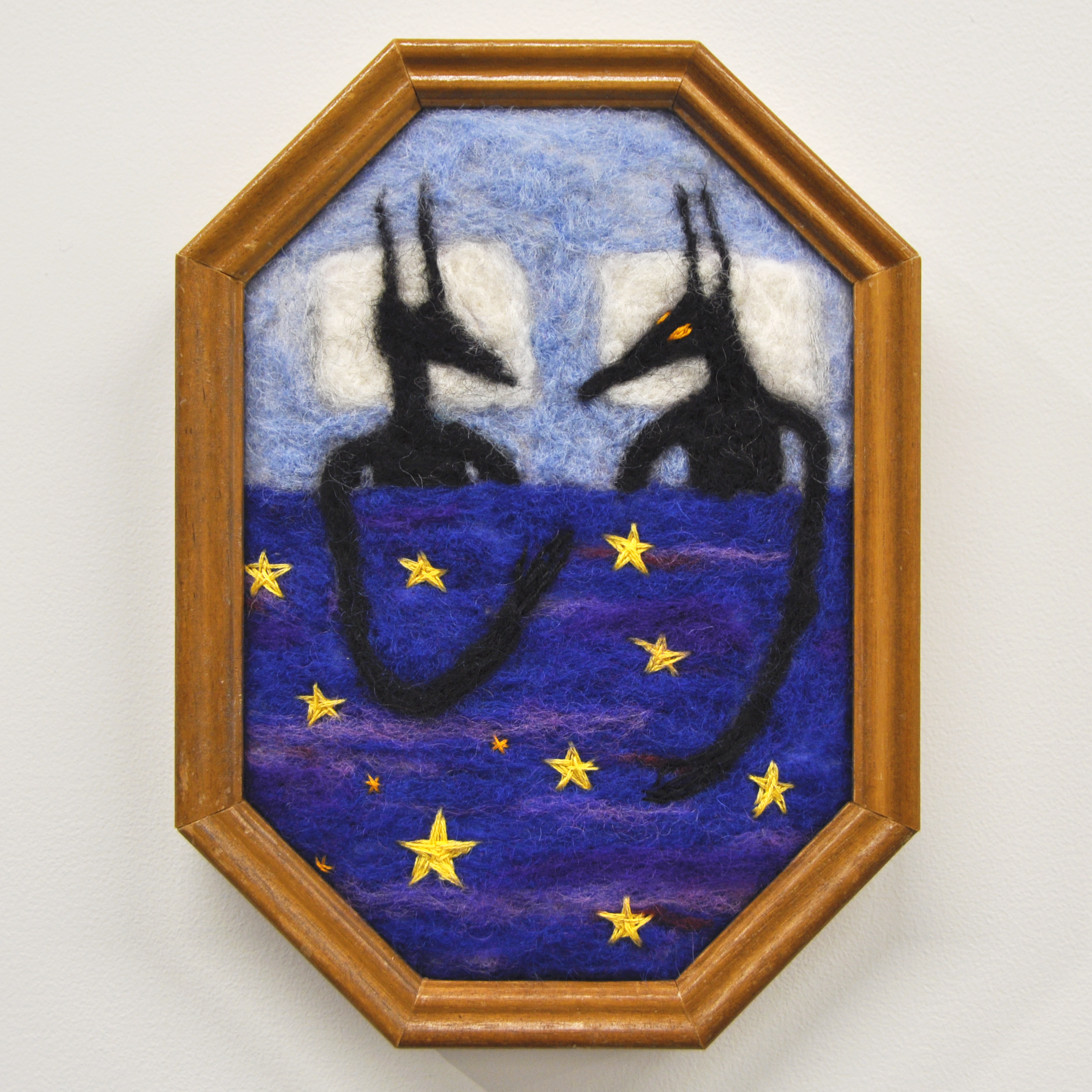 'i’m there whispering. and that window', felting wool and embroidery thread on calico fabric, 2023