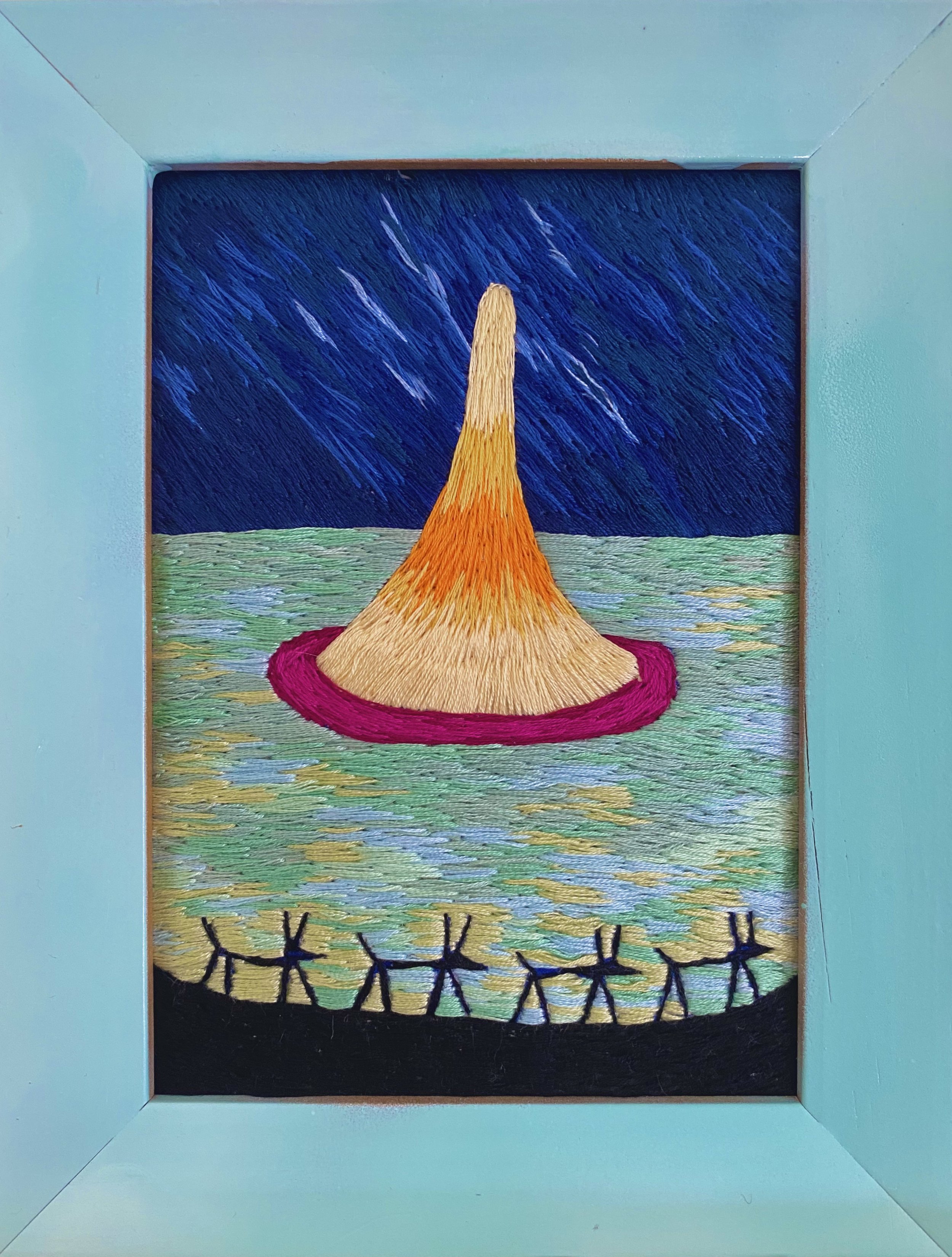 ‘in faraway orbits’, embroidery on calico fabric, 2025