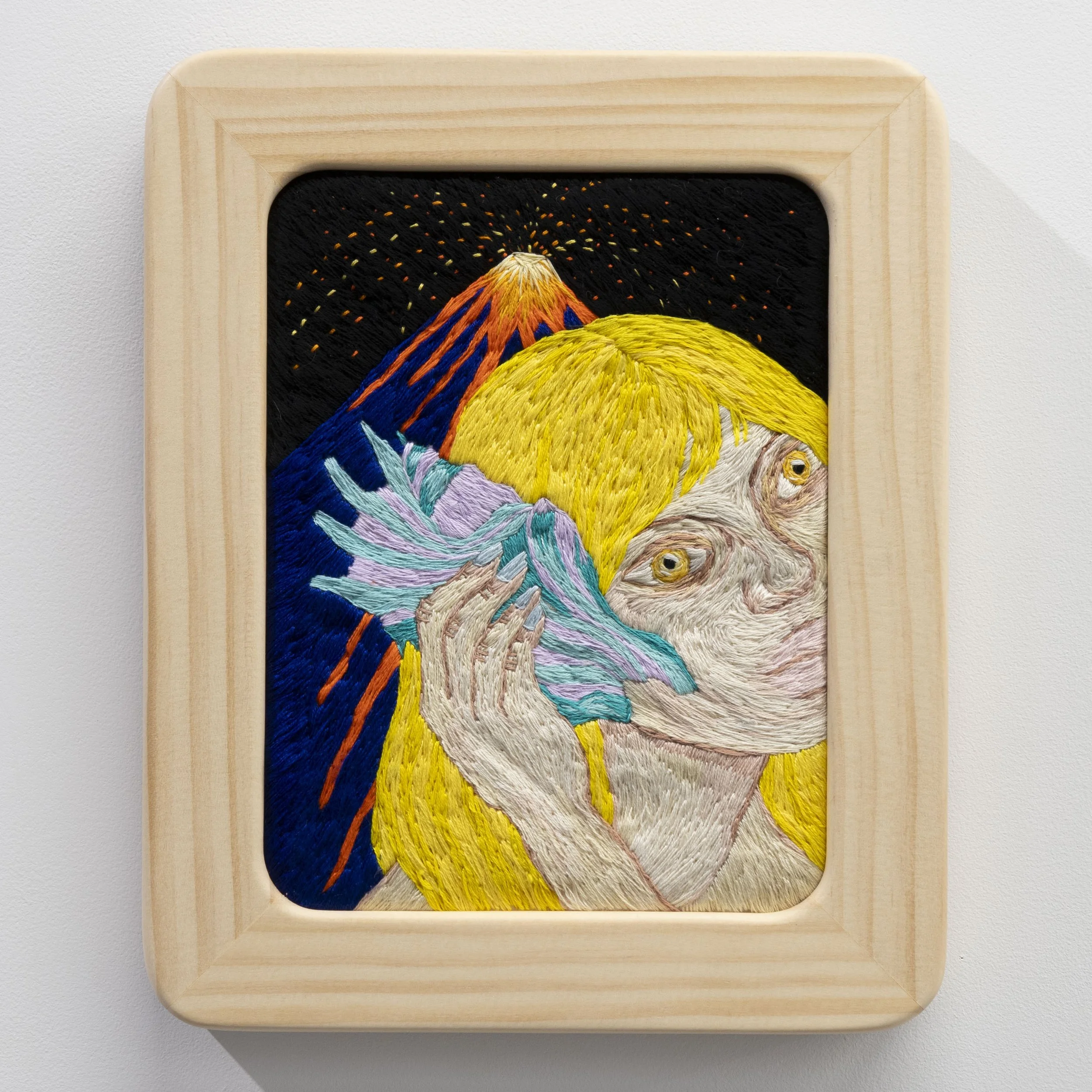 'now that I’m listening, it’s deafening' 2026, Embroidery thread on calico fabric (framed), 240X197mm