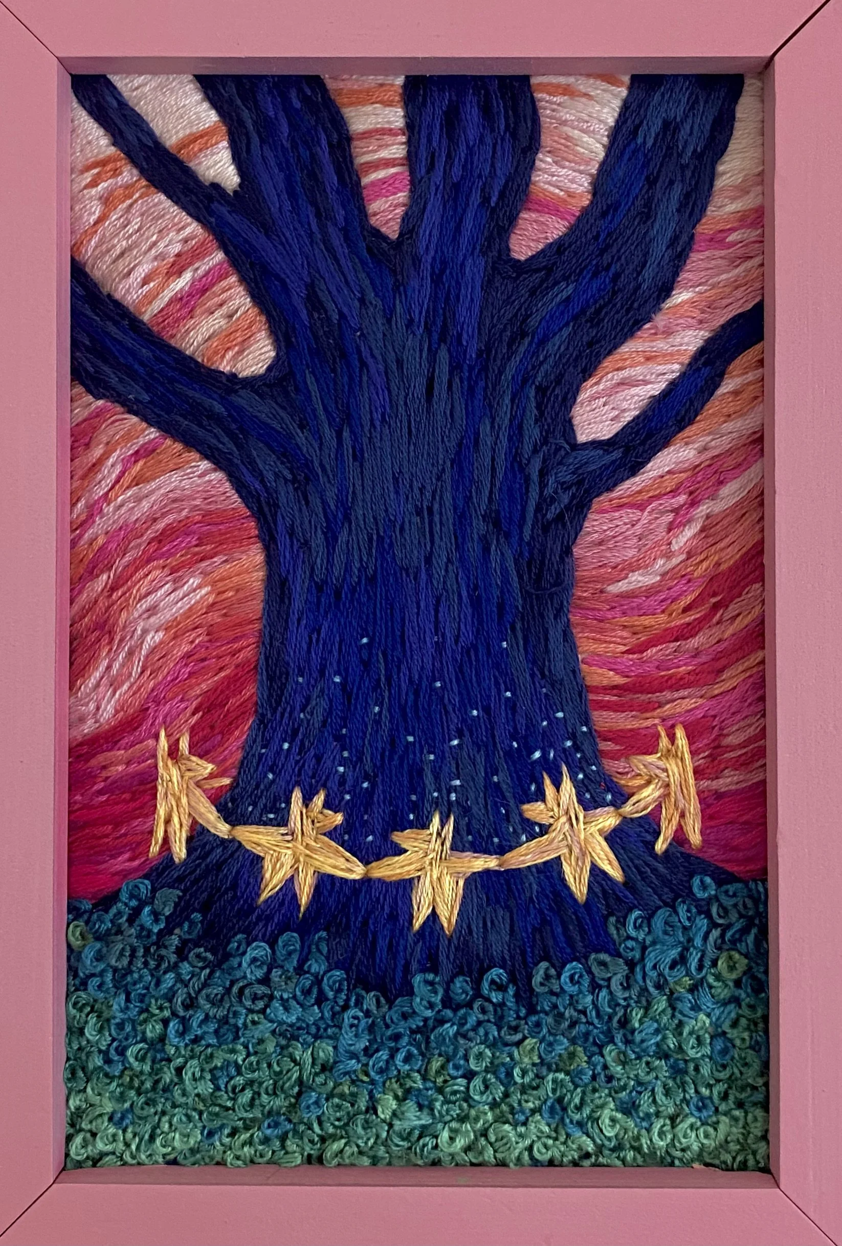 ‘on the edge of the hollow’, embroidery on calico fabric, 2025