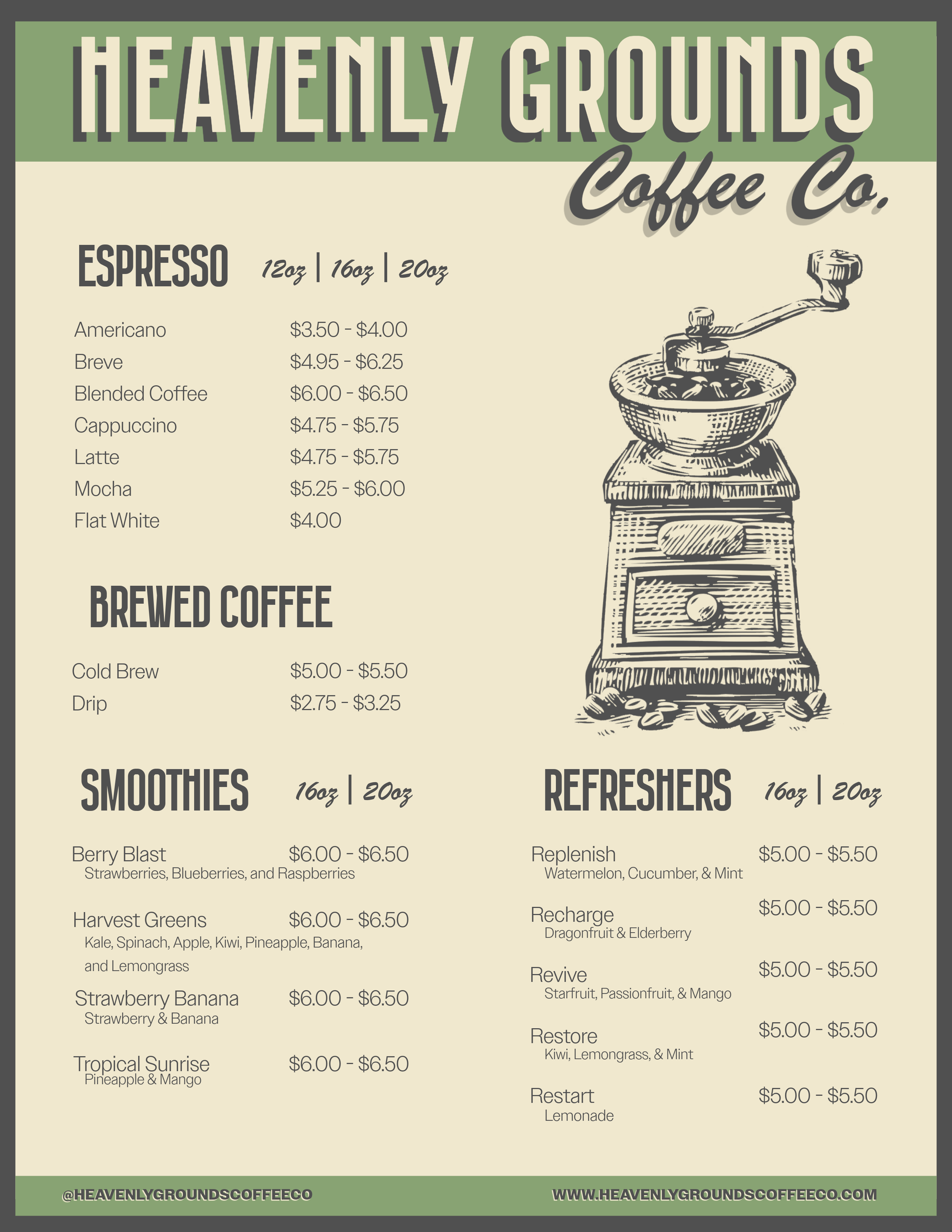 Heavenly Grounds Coffee Menu Page 1