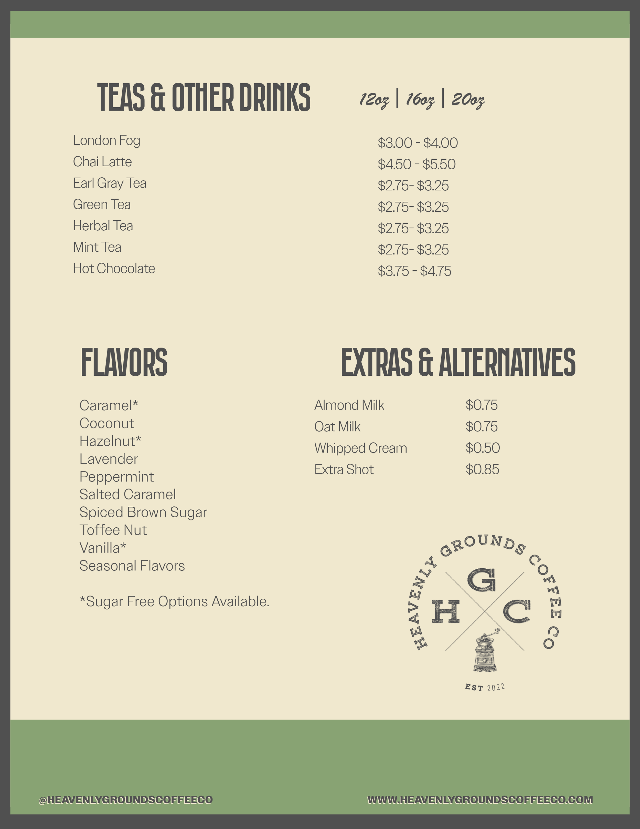 Heavenly Grounds Coffee Menu Page 2