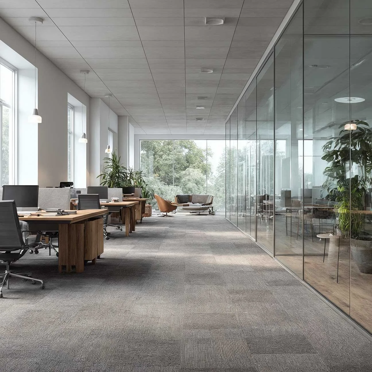 The modern office environment has chosen carpet as its sustainable flooring option because it provides sound control and comfort while enabling recycling programs.